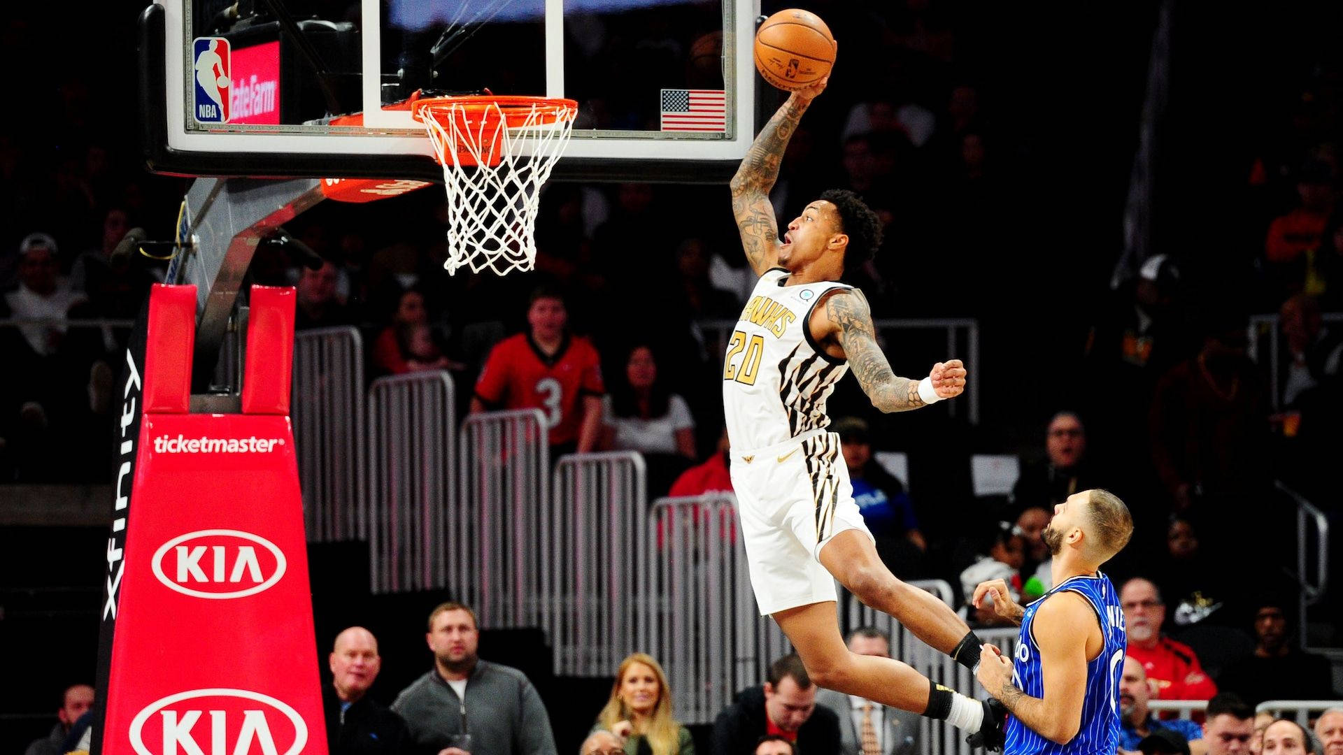John Collins, dunking the ball, white jersey, Full HD Desktop Wallpaper