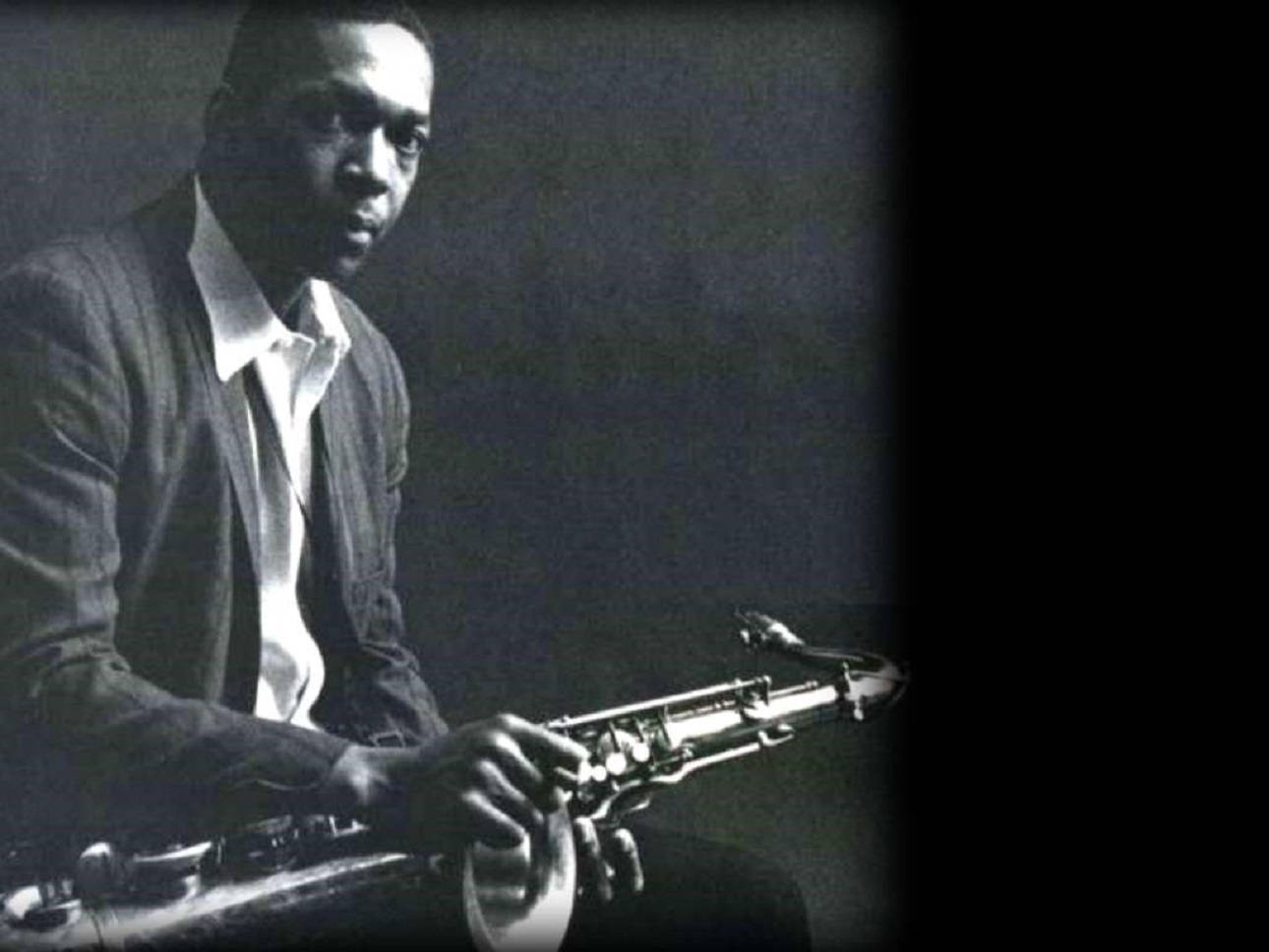 John Coltrane, saxophone, black and white portrait, HD Desktop Wallpaper