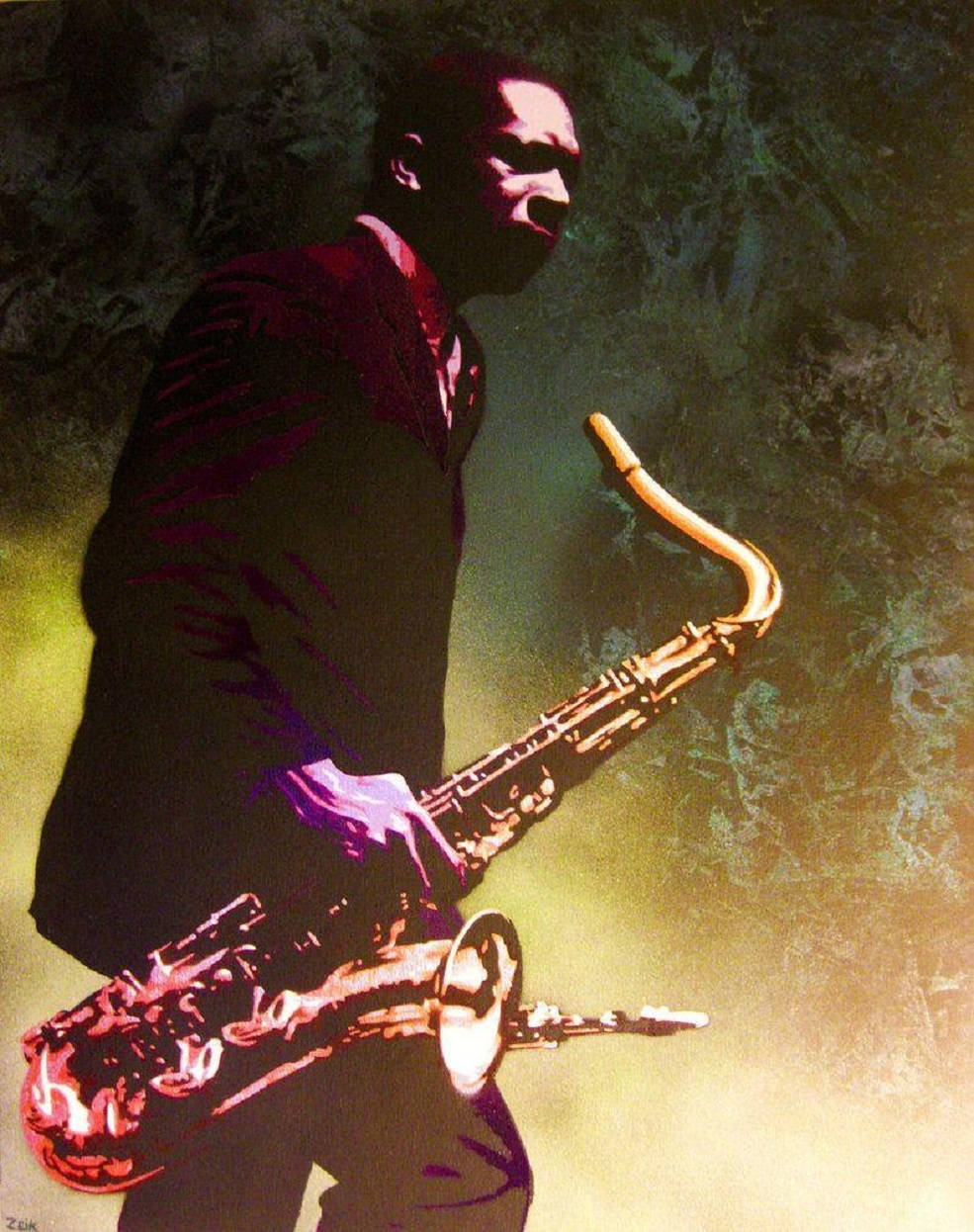 John Coltrane, golden saxophone, dark suit, SD Phone Wallpaper