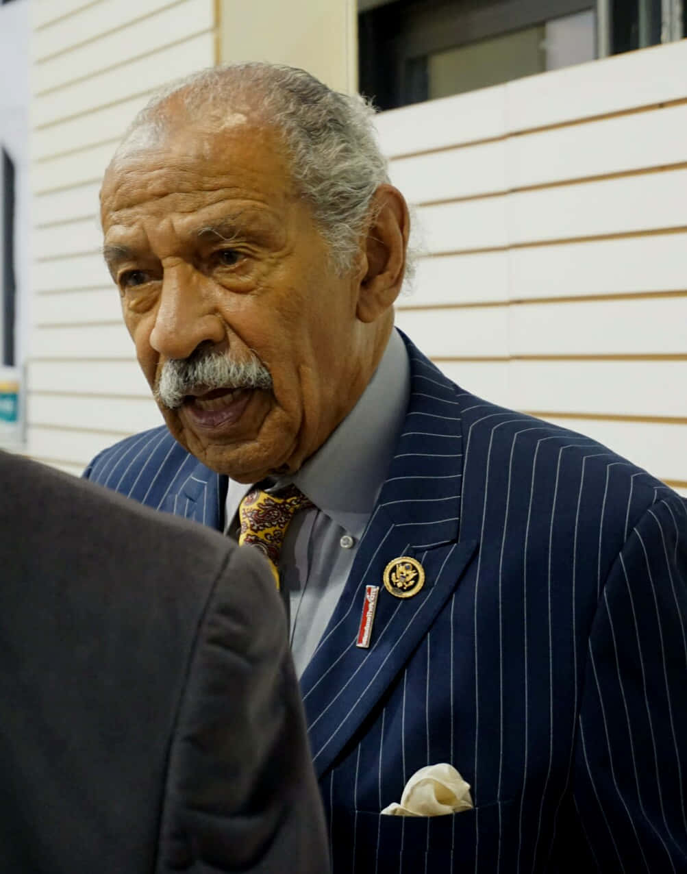 John Conyers, navy pinstripe suit, patterned tie, SD Phone Wallpaper