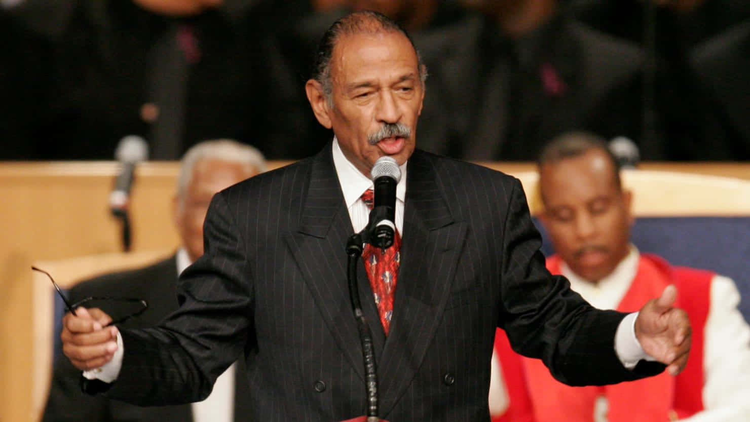 John Conyers, pinstripe suit, microphone, HD Desktop Wallpaper