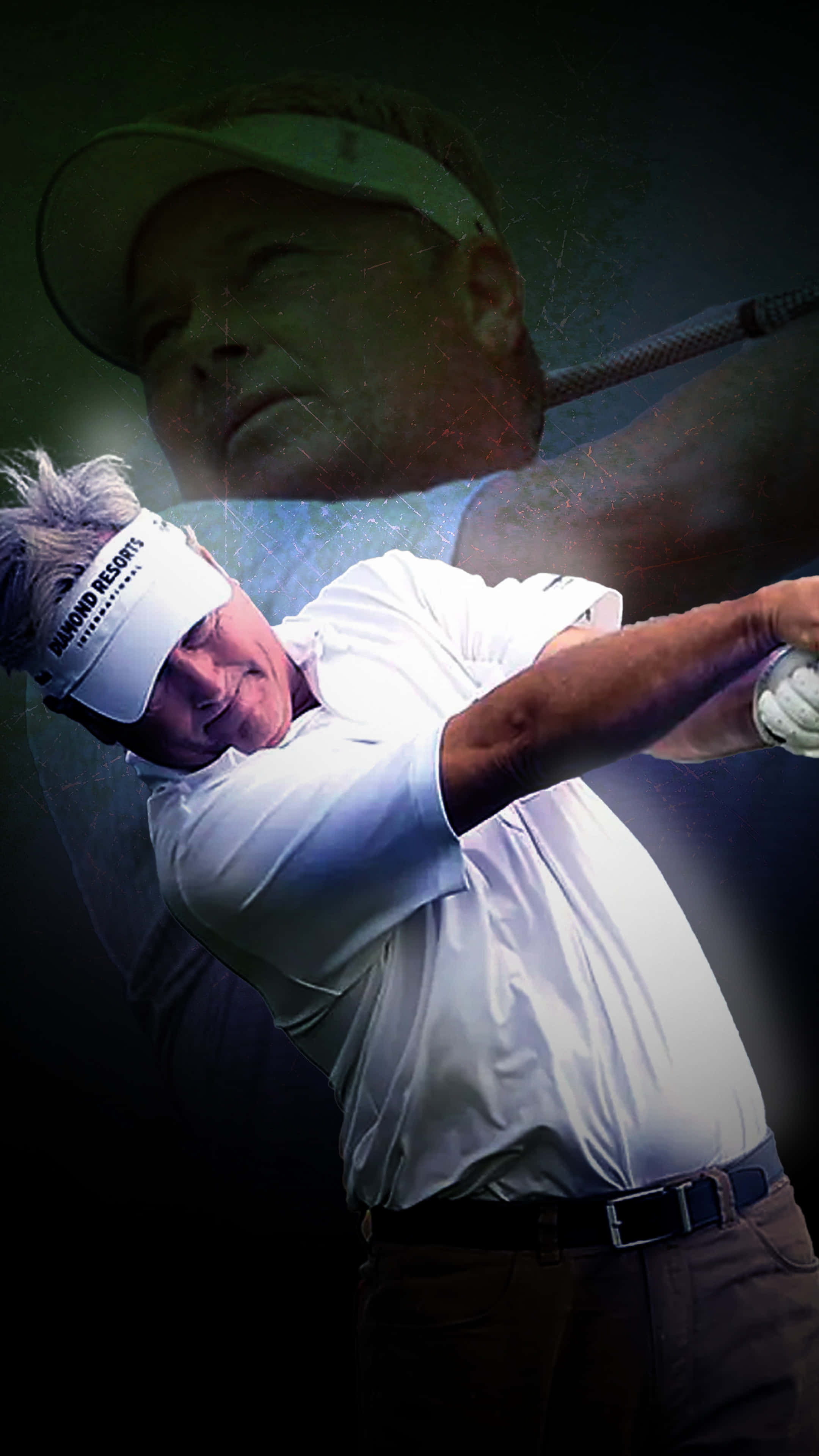 John Cook, black vignette effect, golfer in mid-swing, 4K Phone Wallpaper