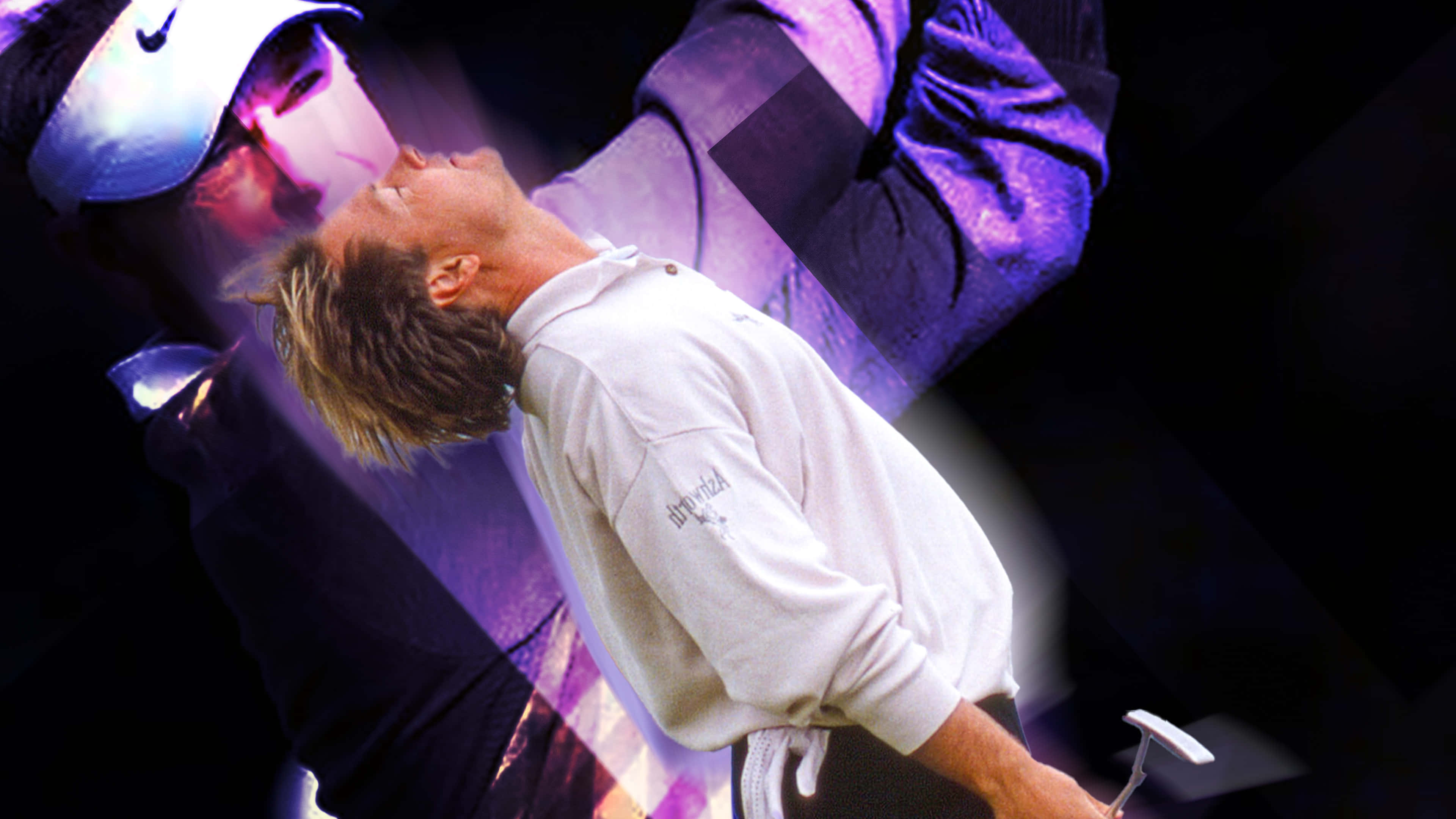 John Cook, purple hologram effect, white shirt, 4K Desktop Wallpaper