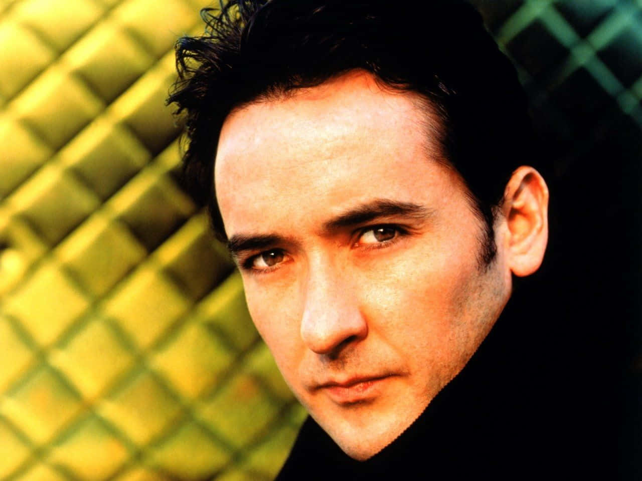 John Cusack, suit, golden-yellow background, HD Desktop Wallpaper