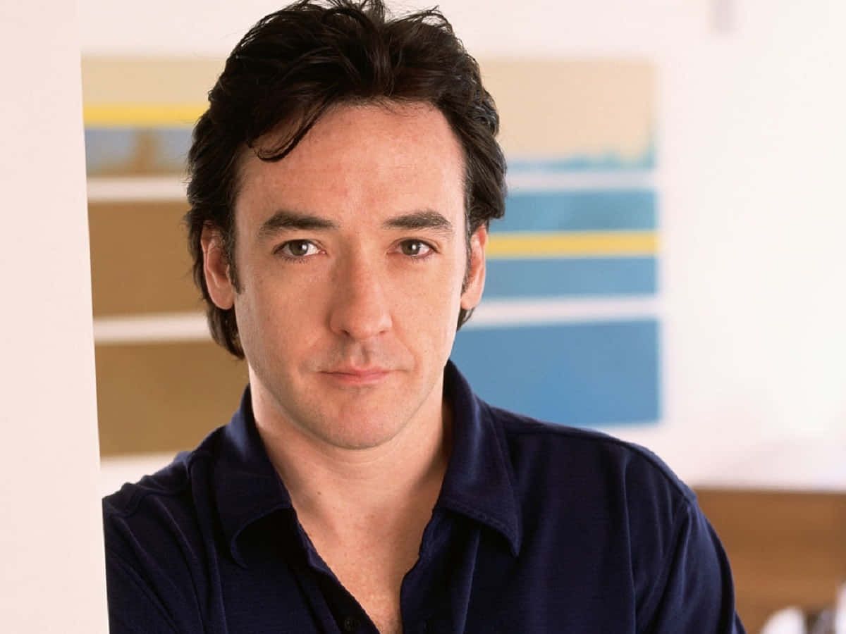John Cusack, navy blue shirt, colorful abstract background, SD Desktop Wallpaper
