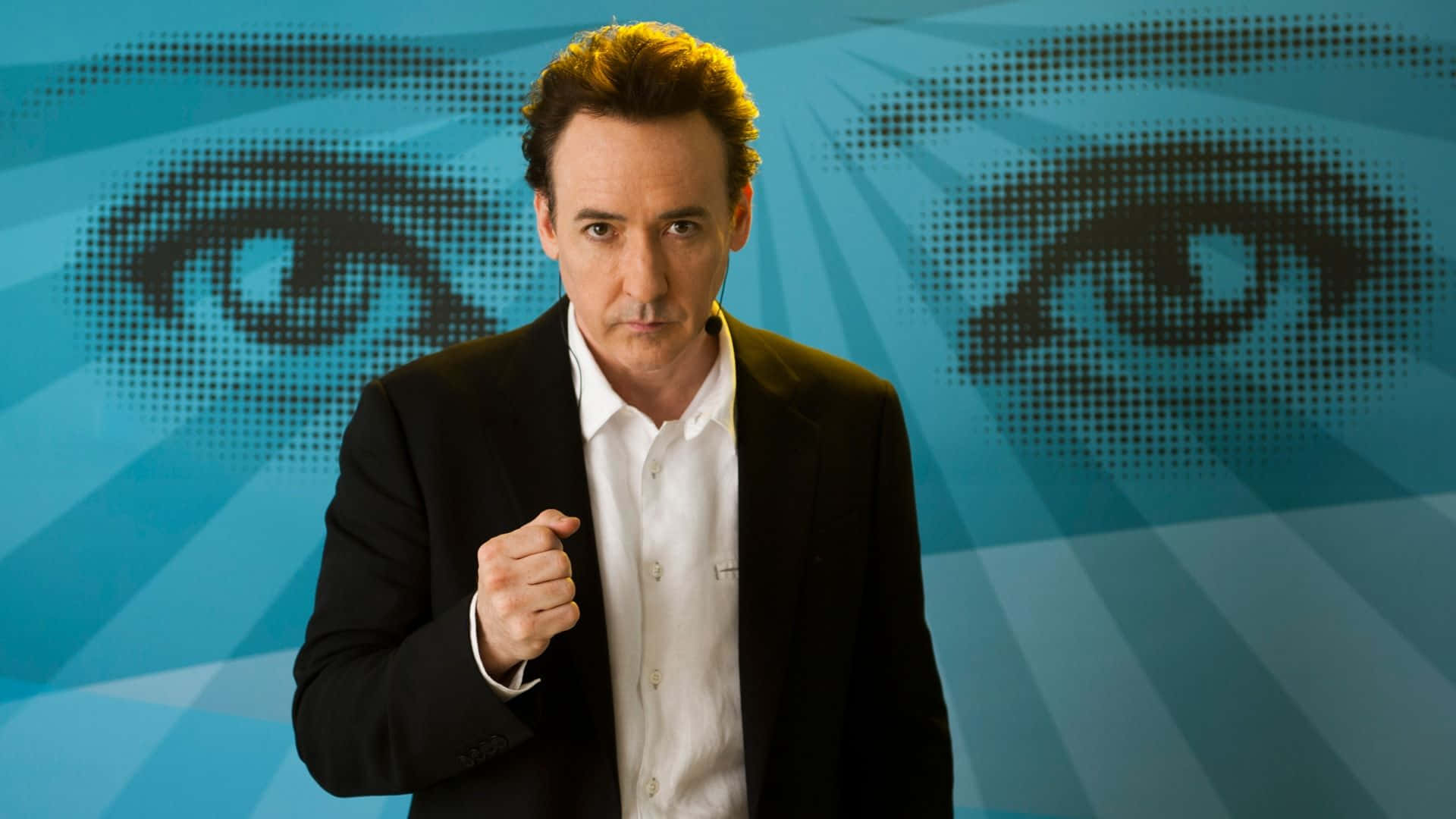 John Cusack, red carpet, blue halftone background, Full HD Desktop Wallpaper