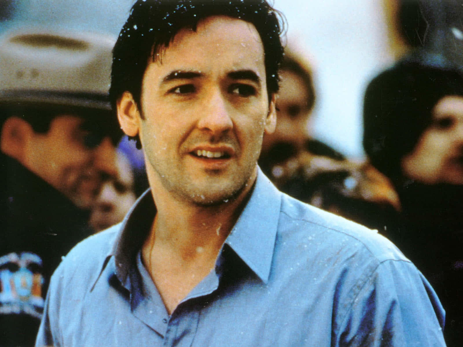 John Cusack, blue shirt, snowflakes, HD Desktop Wallpaper