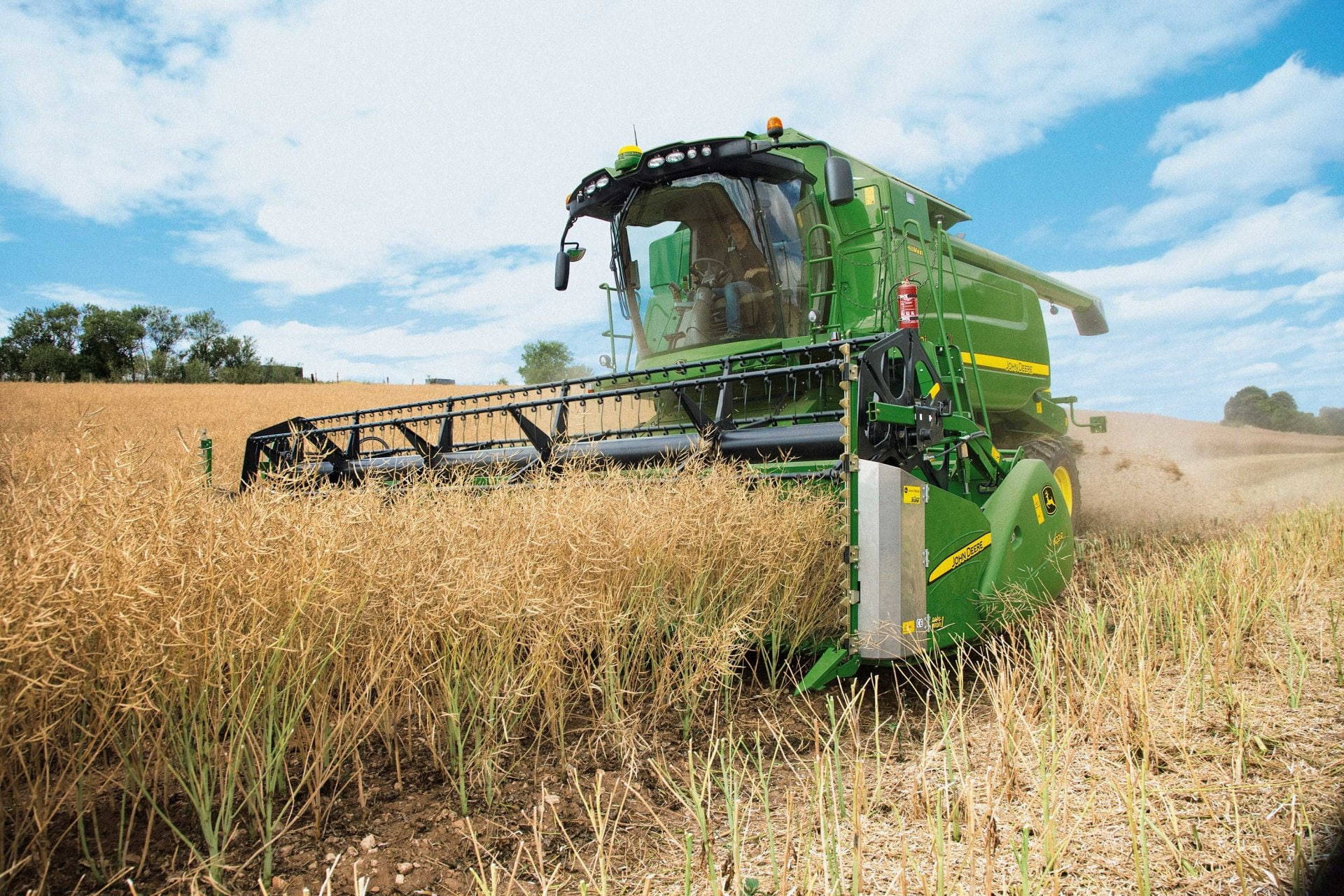 John Deere, combine harvester, wheat field, Full HD Desktop Wallpaper