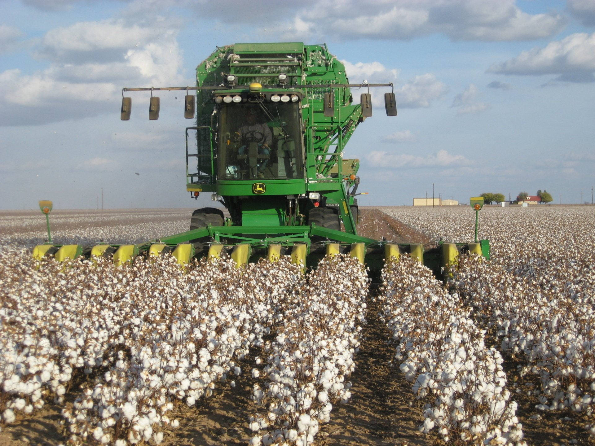 John Deere, cotton harvester, fluffy white cotton bolls, Full HD Desktop Wallpaper