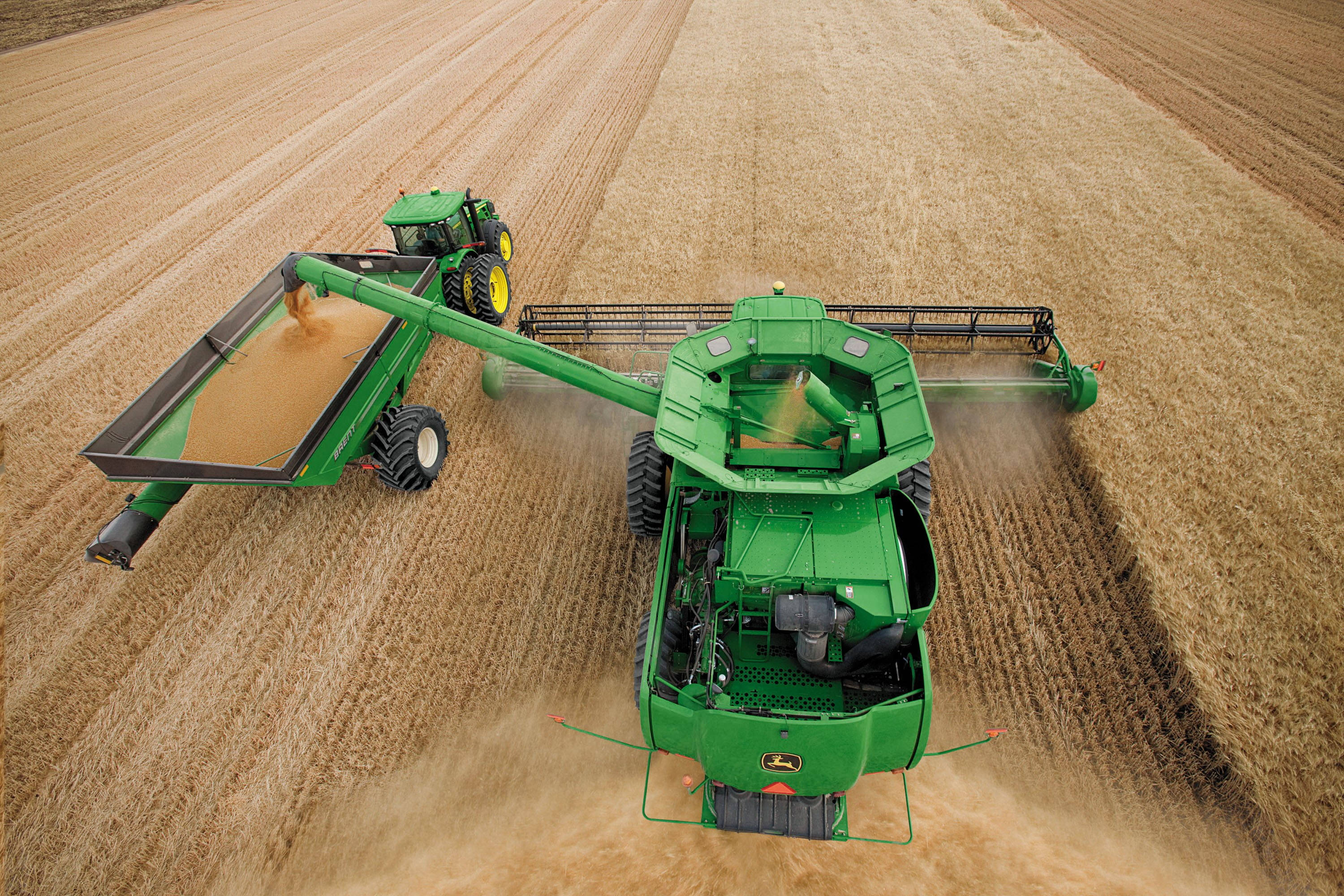 John Deere, combine harvester, golden corn, 2K Desktop Wallpaper