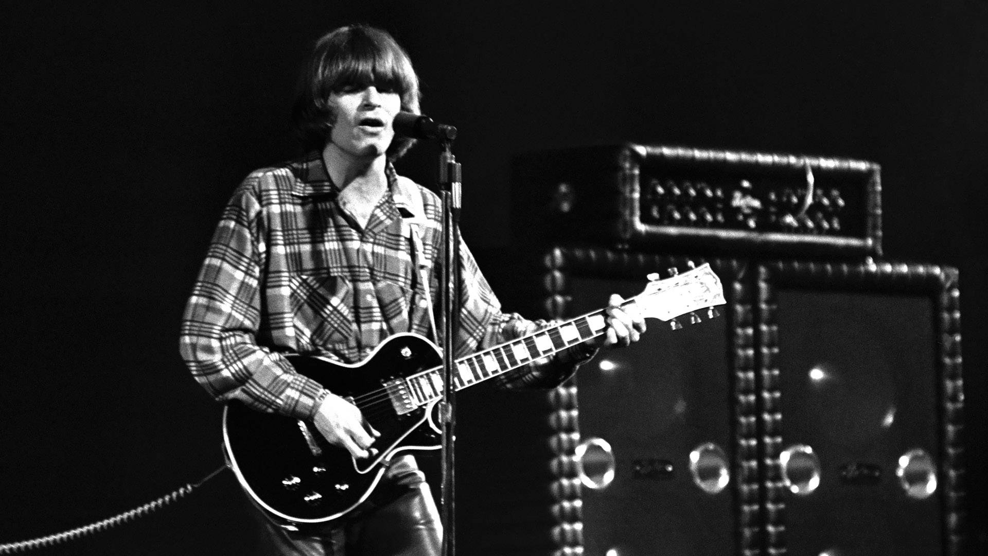 John Fogerty, plaid shirt, black electric guitar, Full HD Desktop Wallpaper