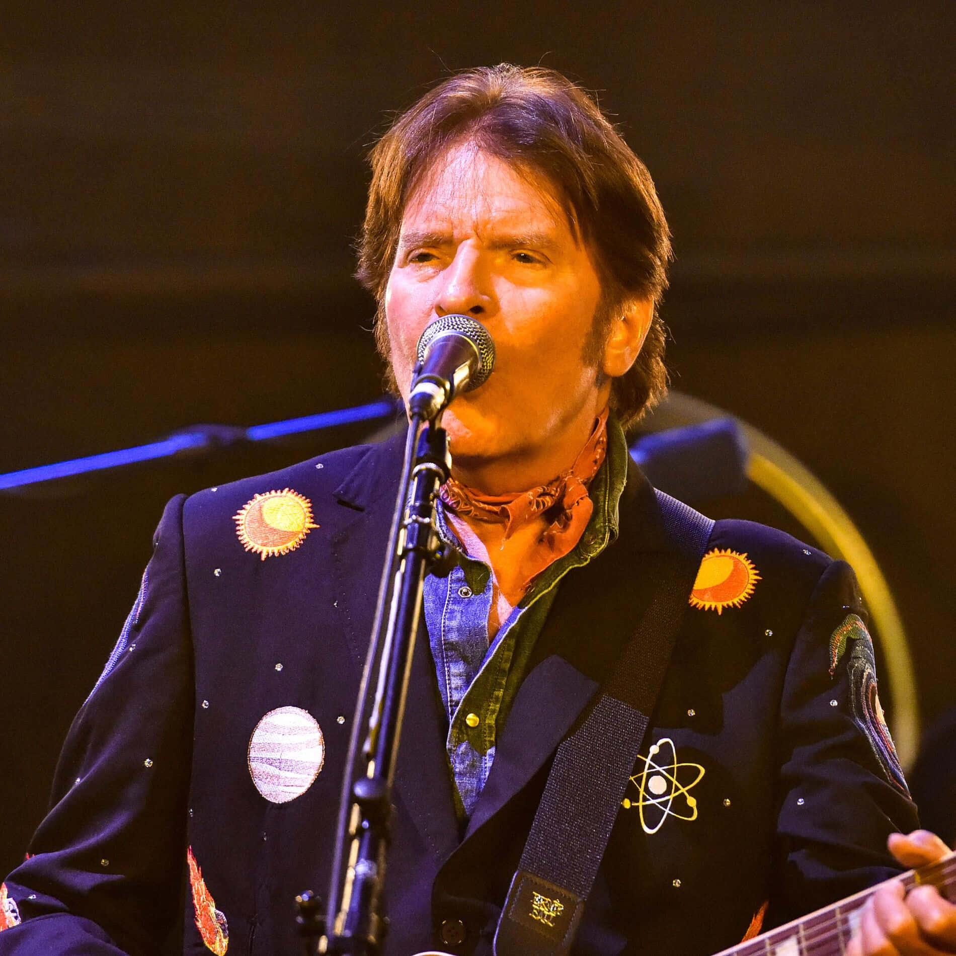 John Fogerty, dark blue jacket, celestial symbols, HD Desktop Wallpaper