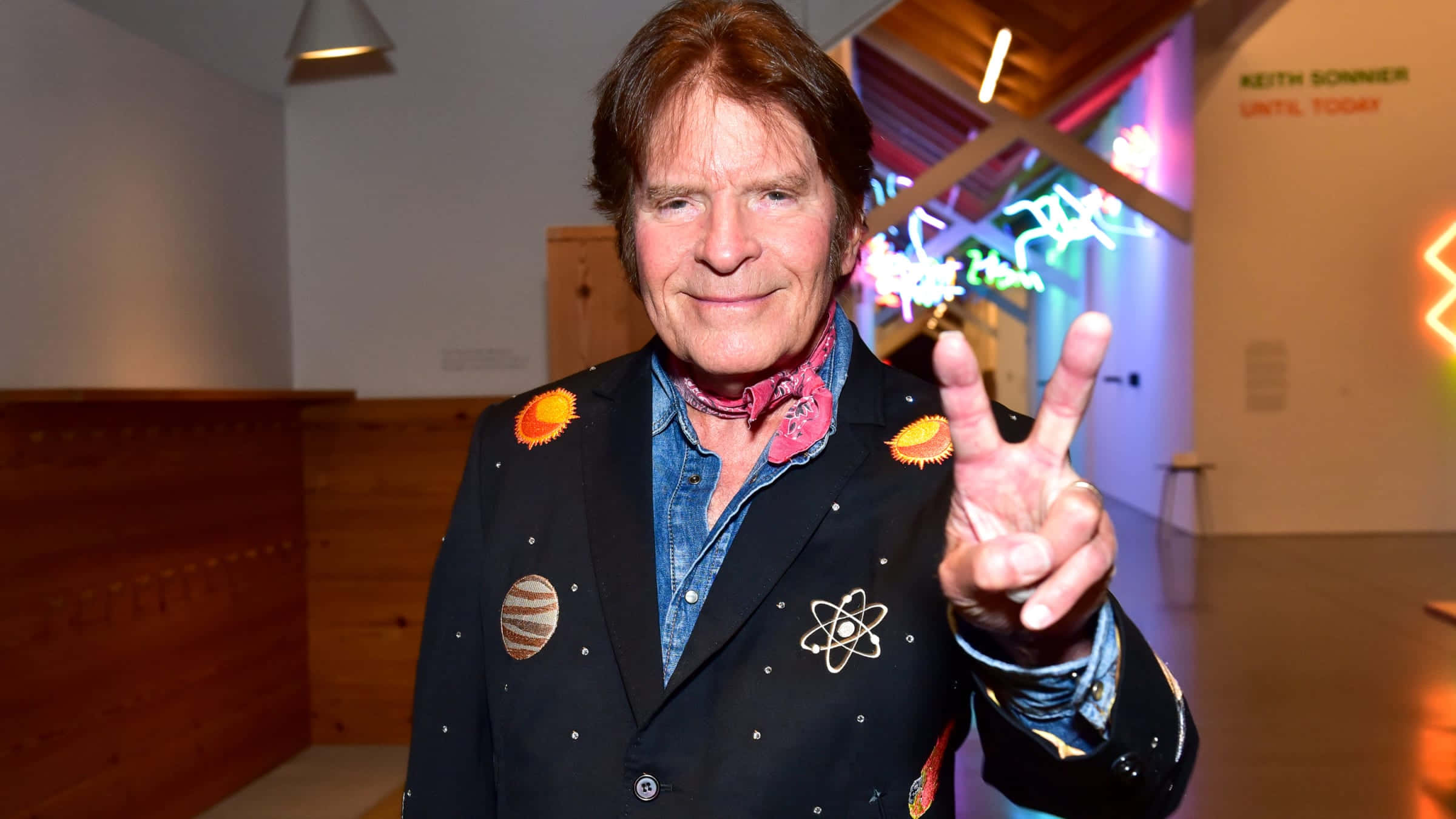 John Fogerty, peace sign, black jacket, Full HD Desktop Wallpaper