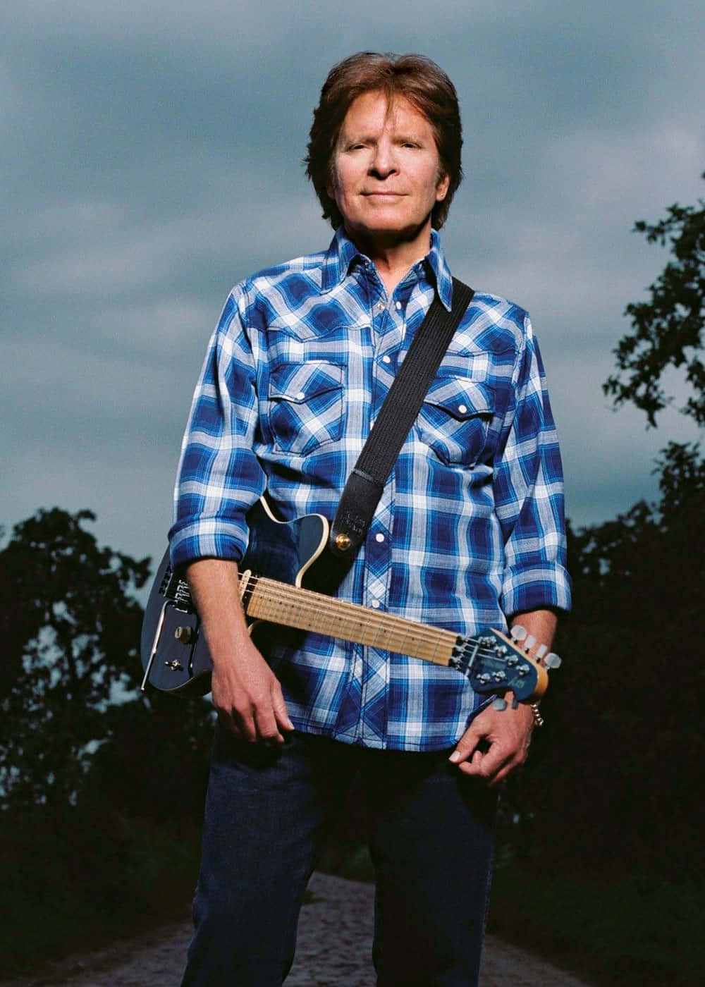 John Fogerty, blue plaid shirt, black electric guitar, HD Phone Wallpaper