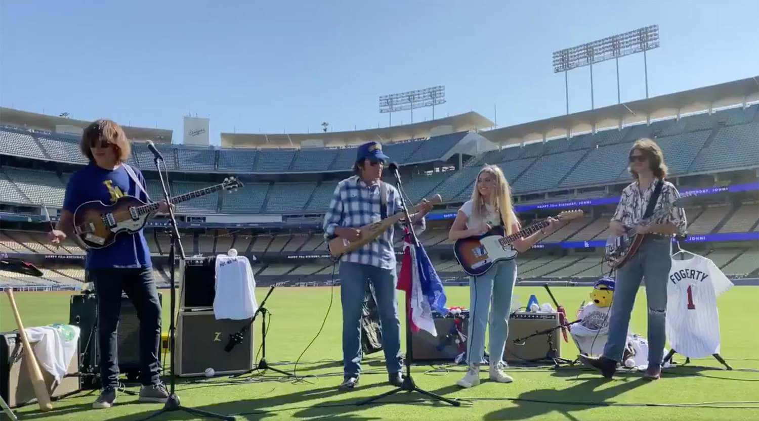John Fogerty, stadium performance, sunlit baseball field, HD Desktop Wallpaper