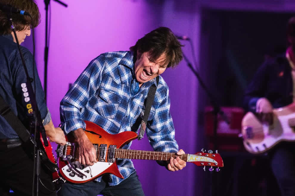 John Fogerty, blue plaid shirt, red electric guitar, SD Desktop Wallpaper