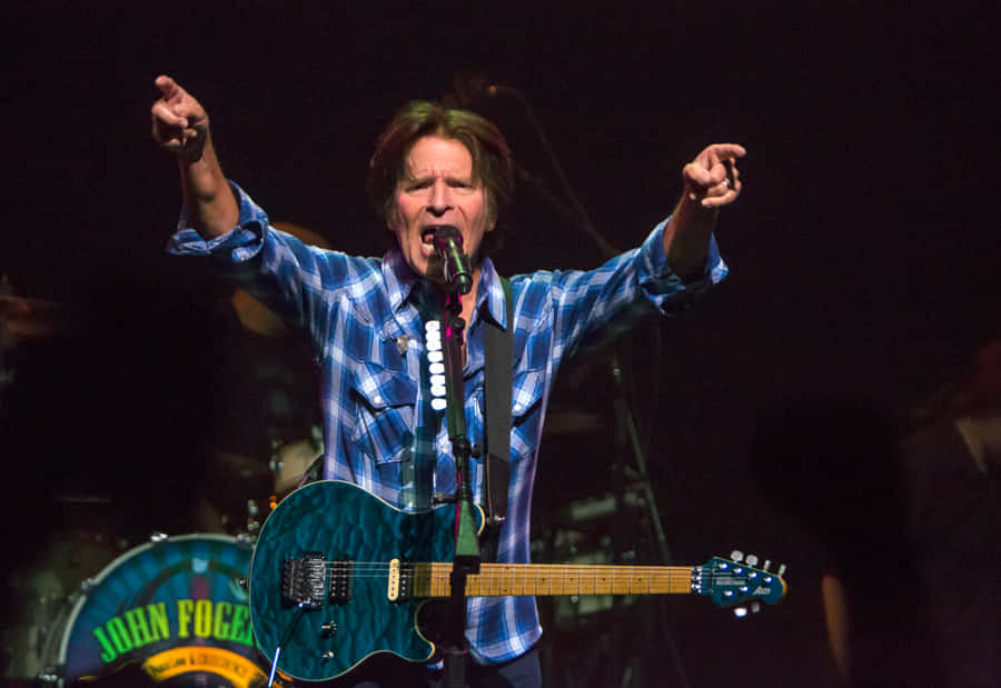 John Fogerty, blue plaid shirt, teal electric guitar, SD Desktop Wallpaper