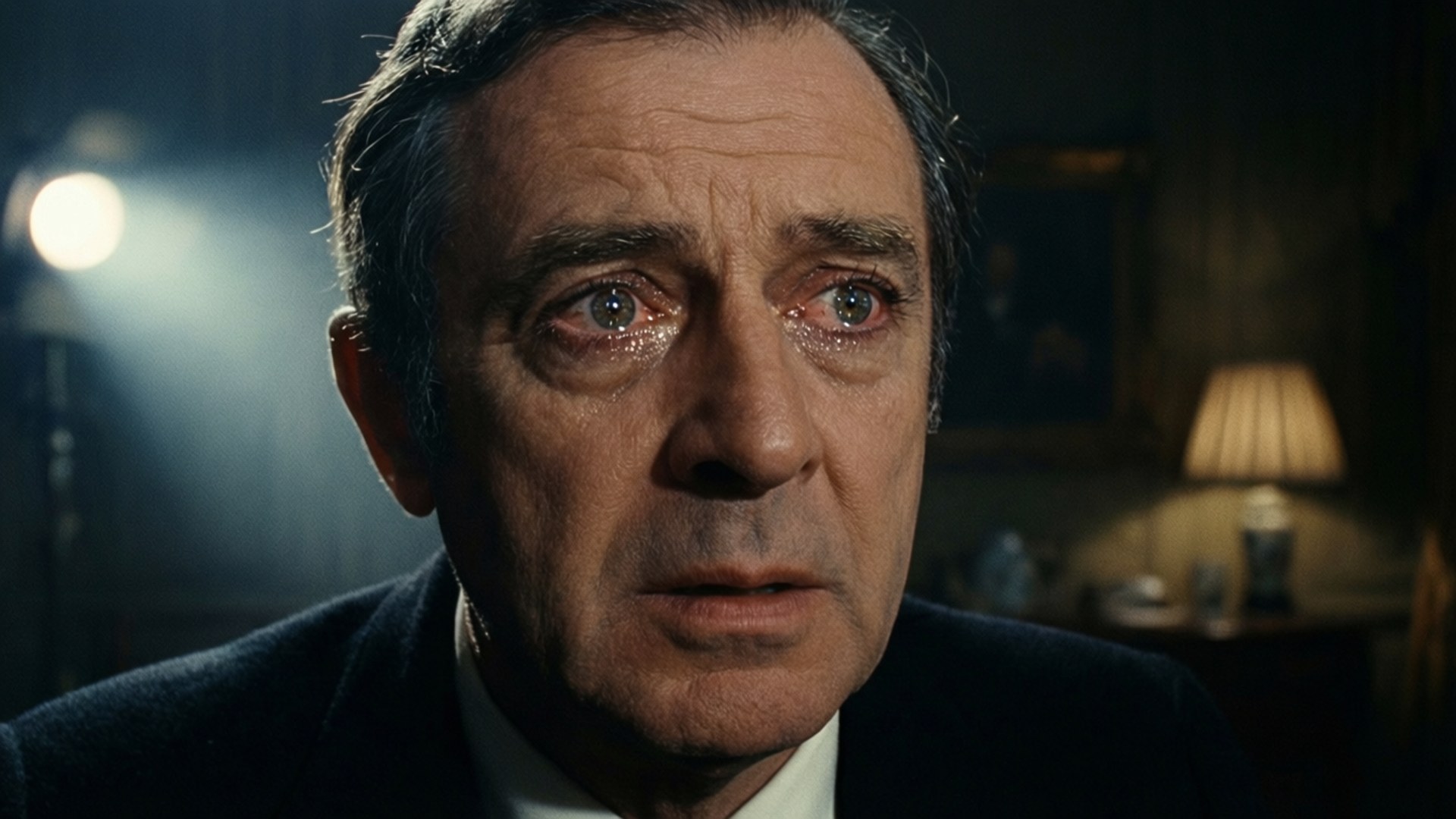 John Gielgud, cinematic noir lighting, emotional power, Full HD Desktop Wallpaper