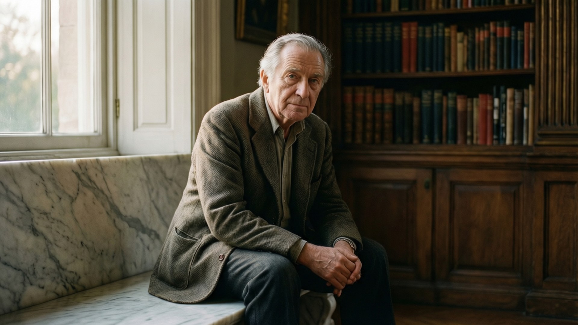 John Gielgud, scholarly, introspective moment, Full HD Desktop Wallpaper