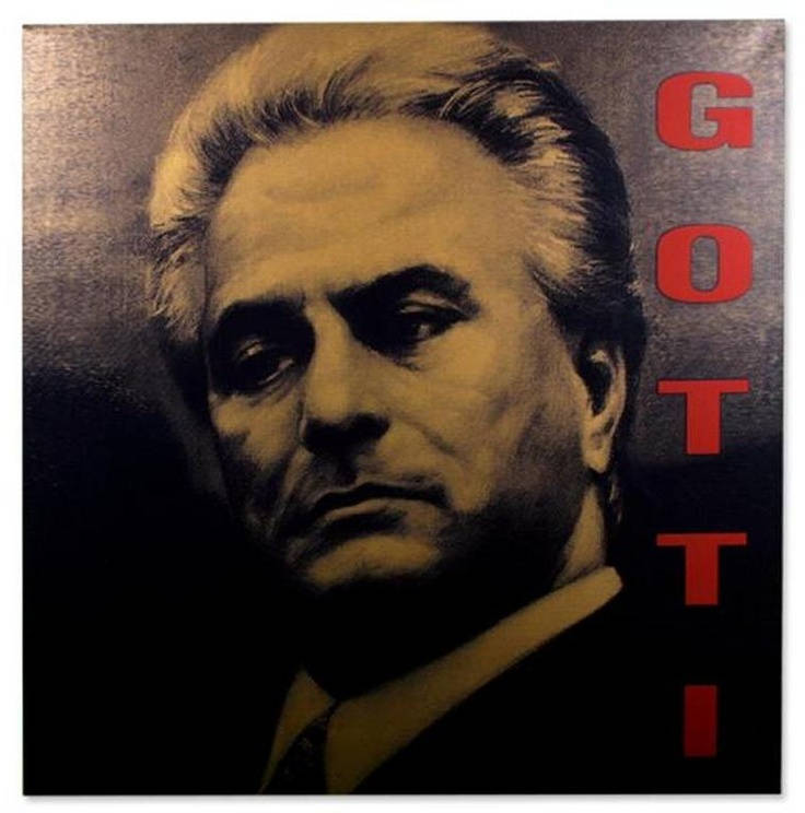 John Gotti, red vertical text, gritty portrait, SD Phone Wallpaper