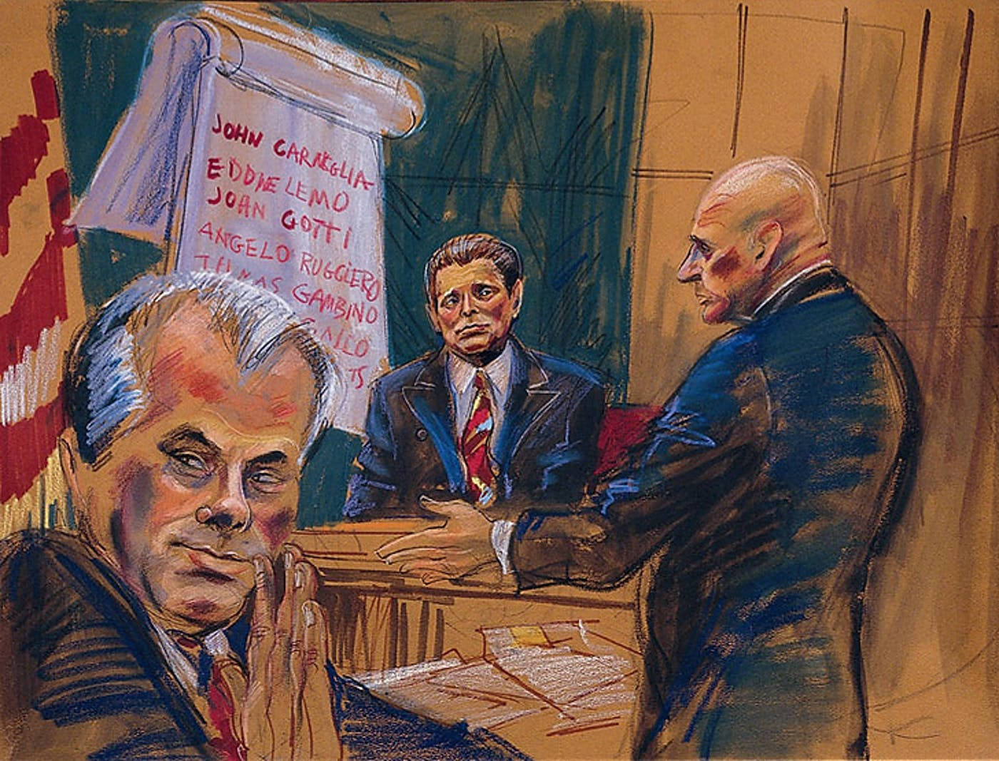 John Gotti, courtroom sketch, pastel strokes, HD Desktop Wallpaper