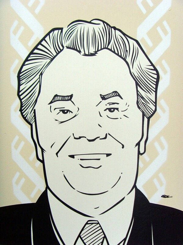 John Gotti, smiling caricature, black and white illustration, SD Phone Wallpaper