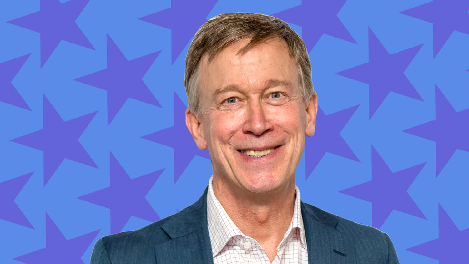 John Hickenlooper, blue stars backdrop, vibrant blue background, HD Desktop Wallpaper
