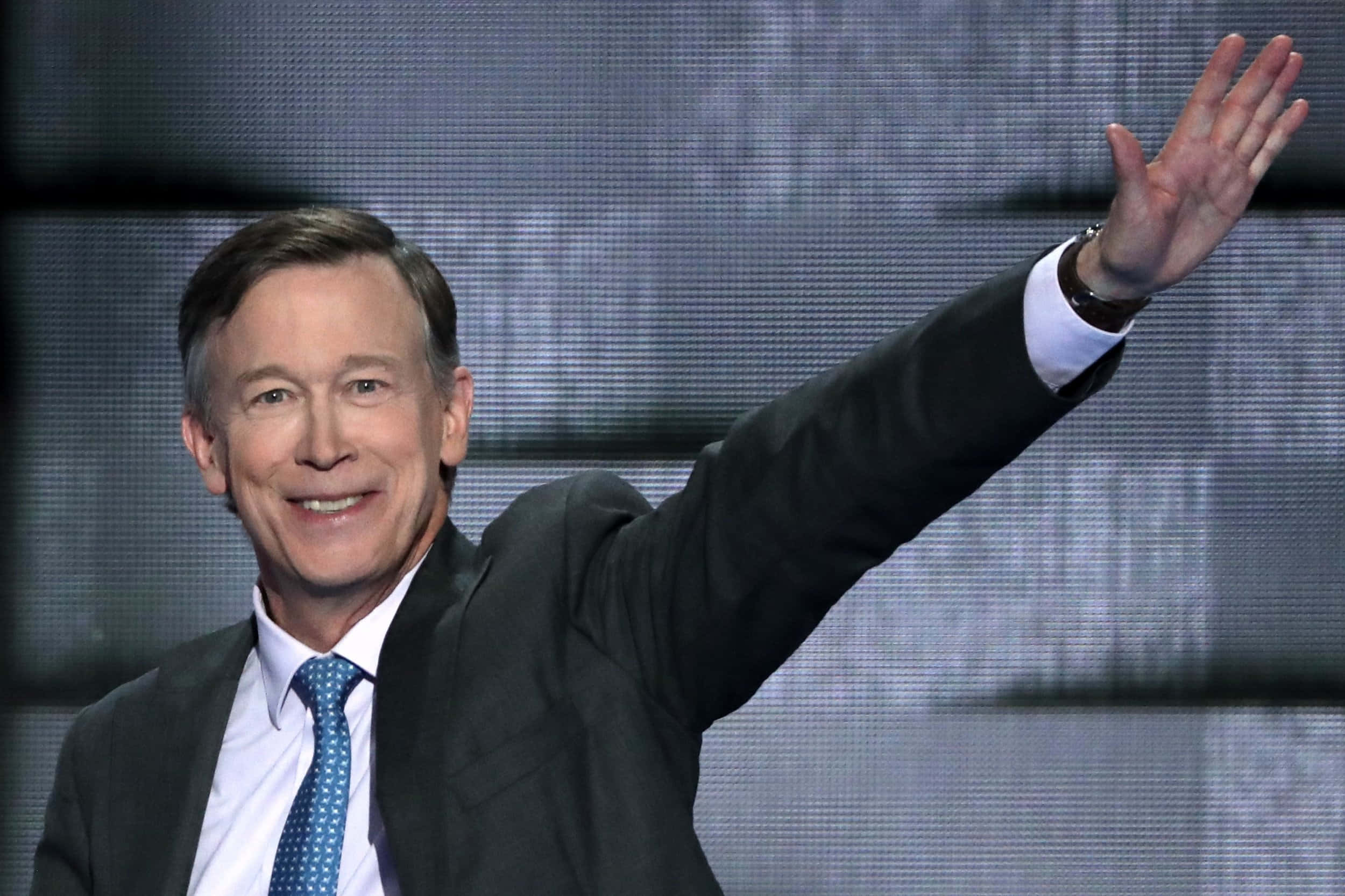 John Hickenlooper, gray background, suit, Full HD Desktop Wallpaper
