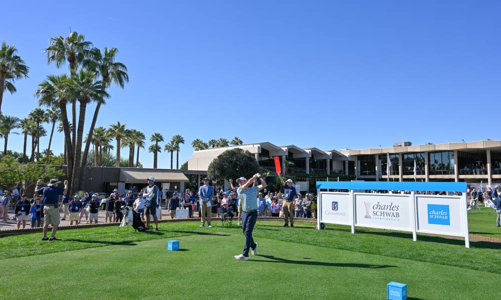 John Huston, golf field, palm trees, SD Desktop Wallpaper