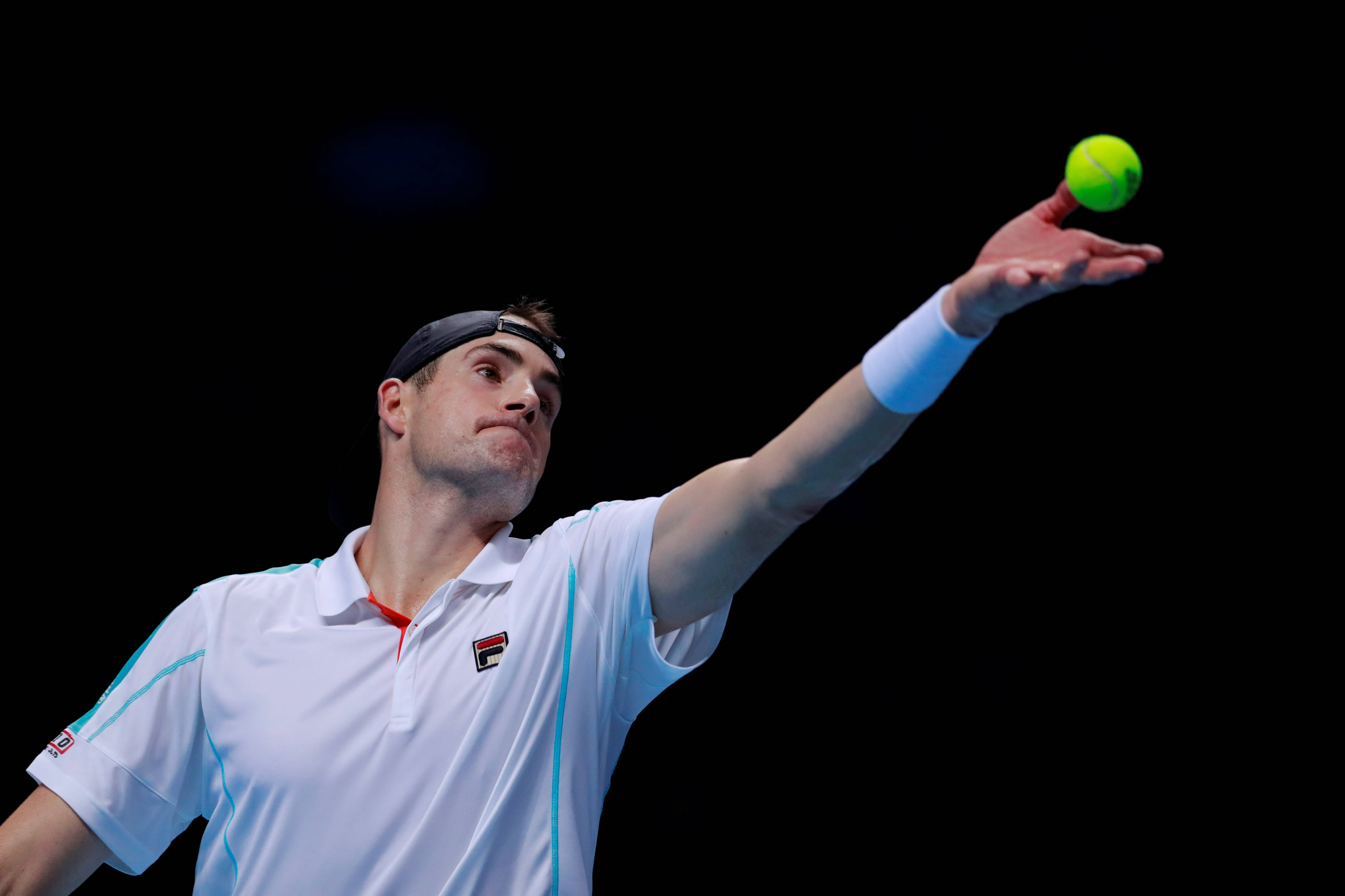 John Isner, white shirt, bright green ball, 5K Desktop Wallpaper