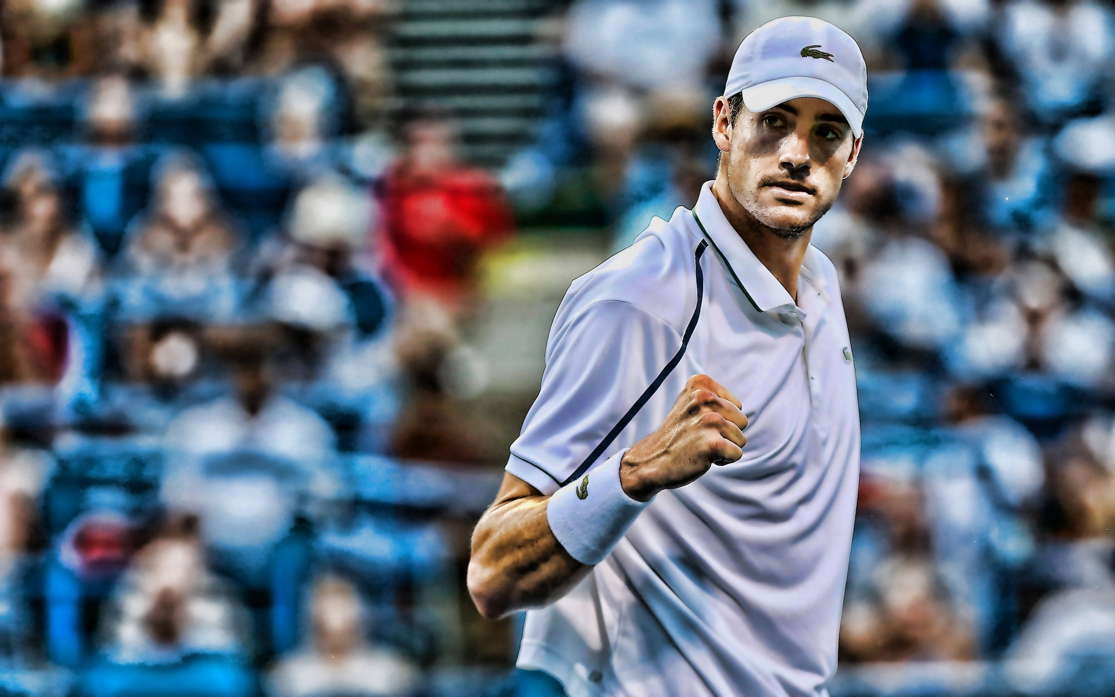 John Isner, white gear, closed fist, 4K Desktop Wallpaper