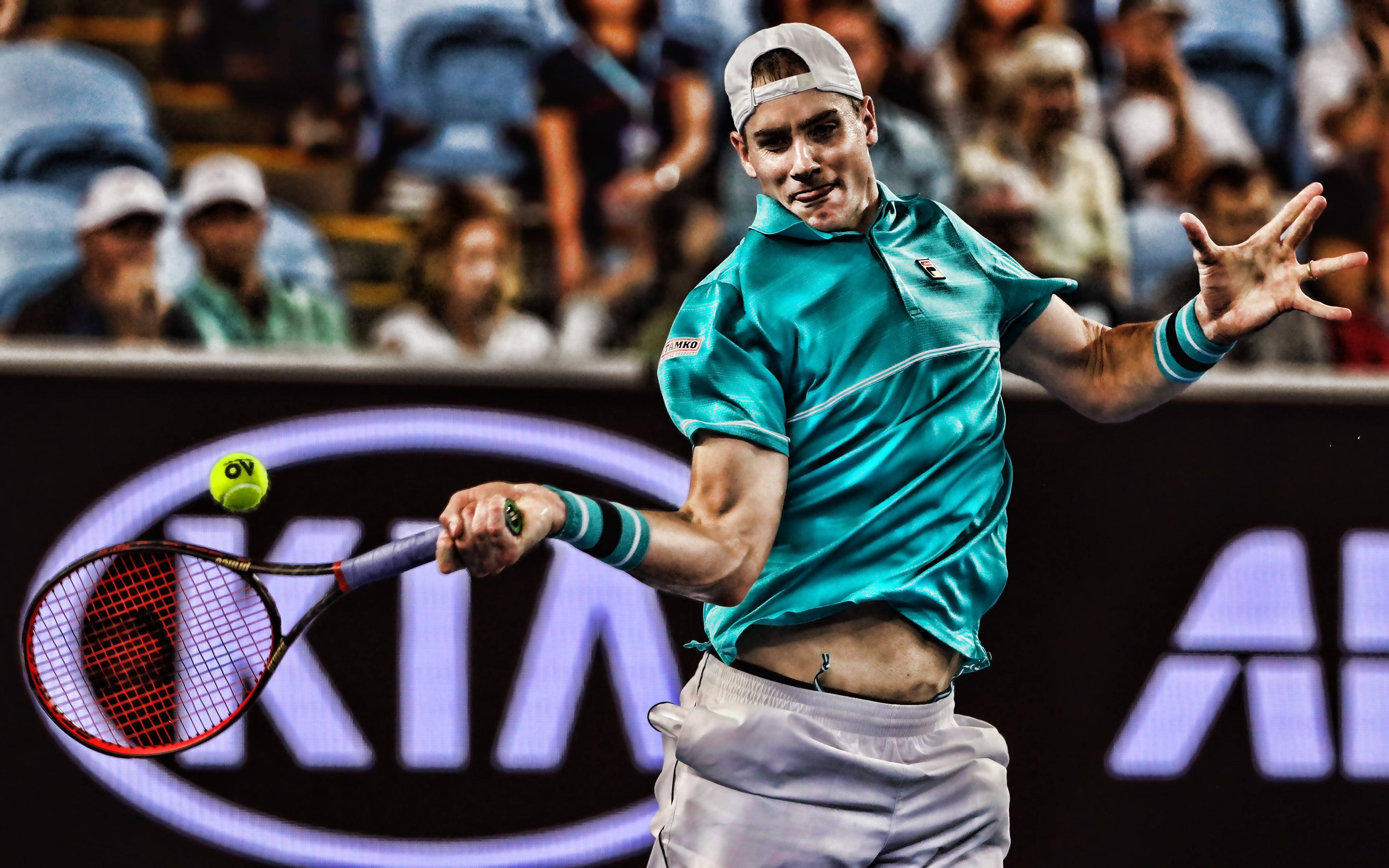 John Isner, teal shirt, white cap, 4K Desktop Wallpaper