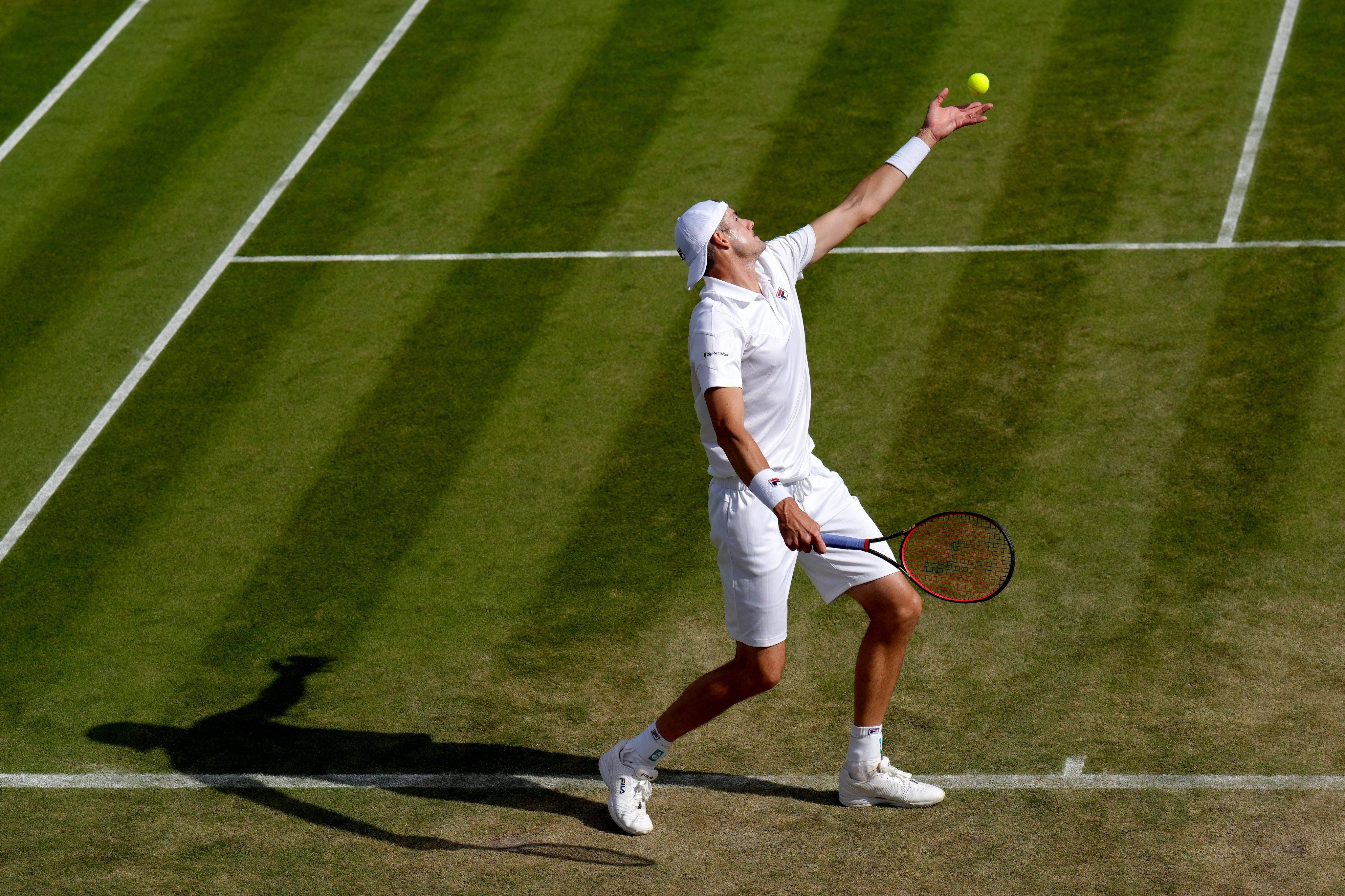 John Isner, white attire, yellow ball, 4K Desktop Wallpaper