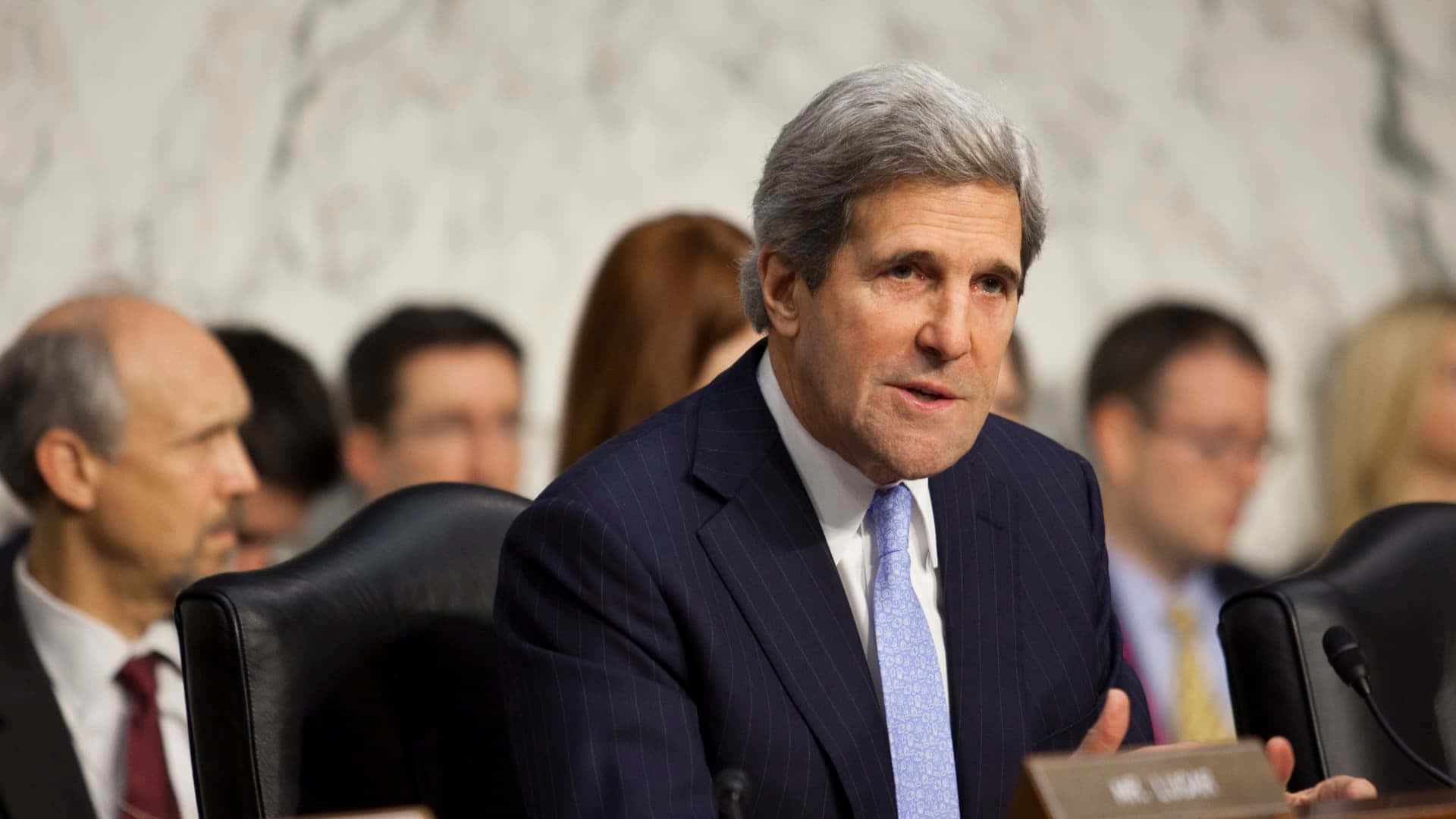 John Kerry, dark pinstripe suit, light blue tie, Full HD Desktop Wallpaper