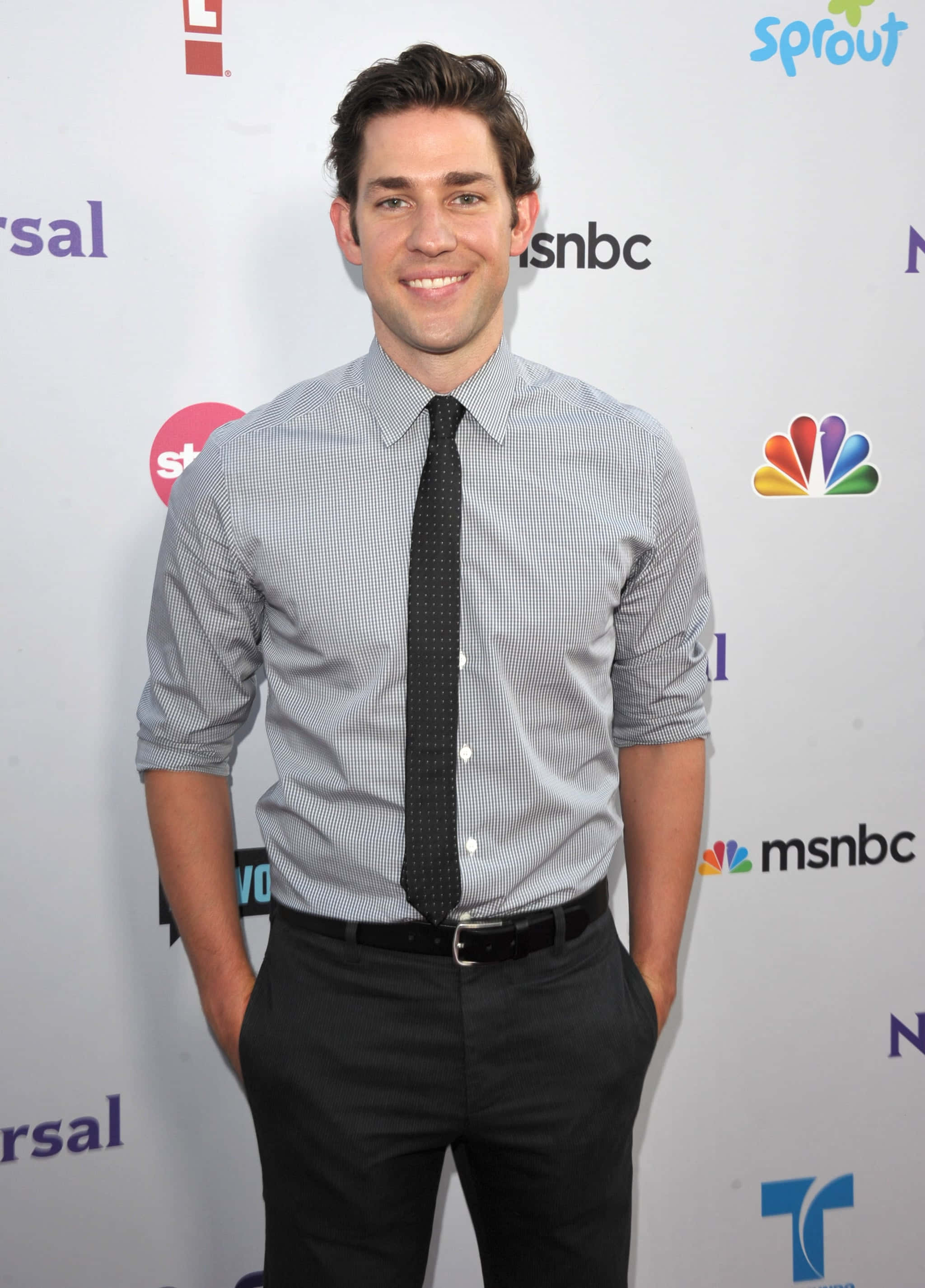 John Krasinski, checkered shirt, black tie, 2K Phone Wallpaper
