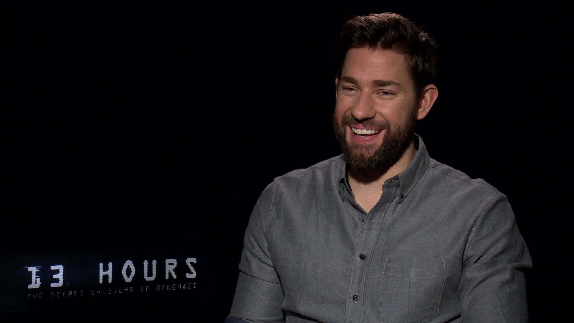 John Krasinski, gray shirt, black background, Full HD Desktop Wallpaper