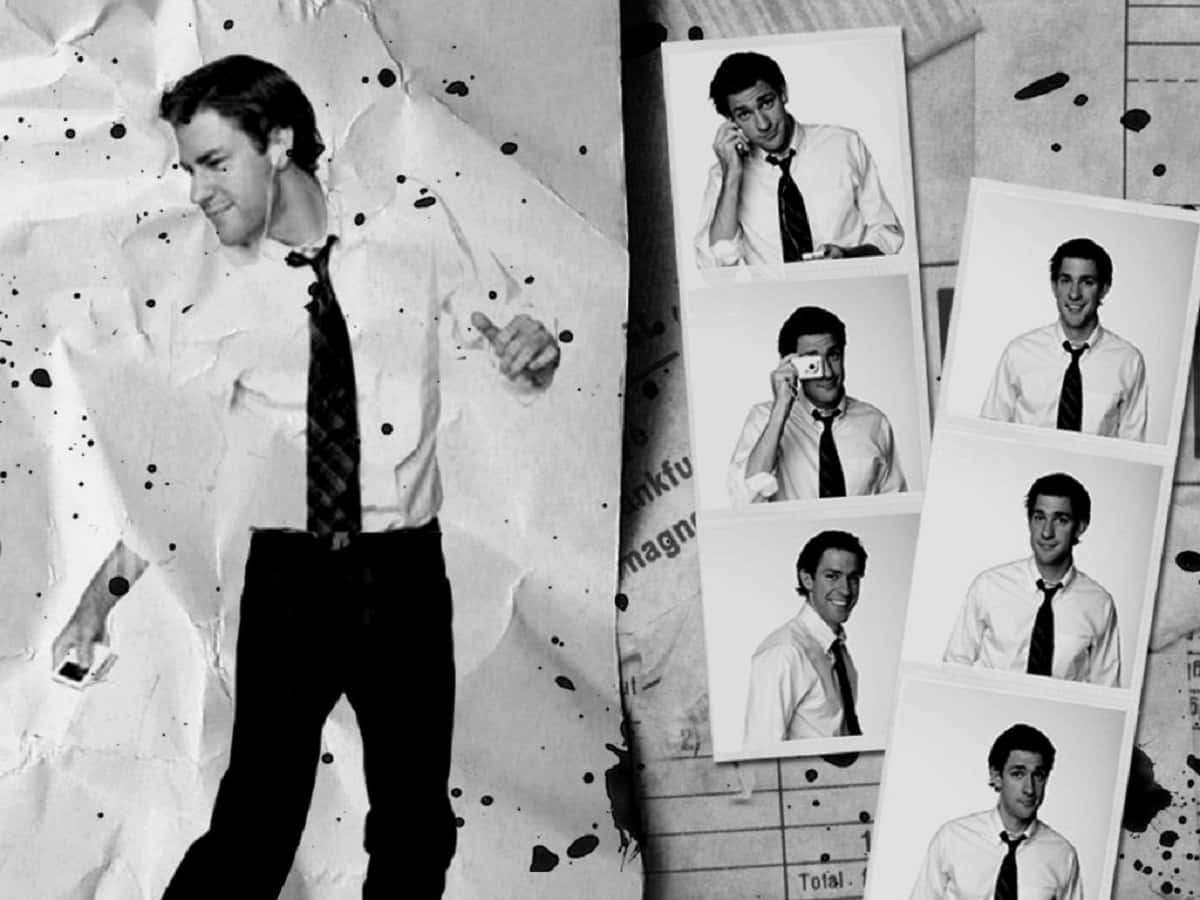 John Krasinski, tie, black and white photos, SD Desktop Wallpaper