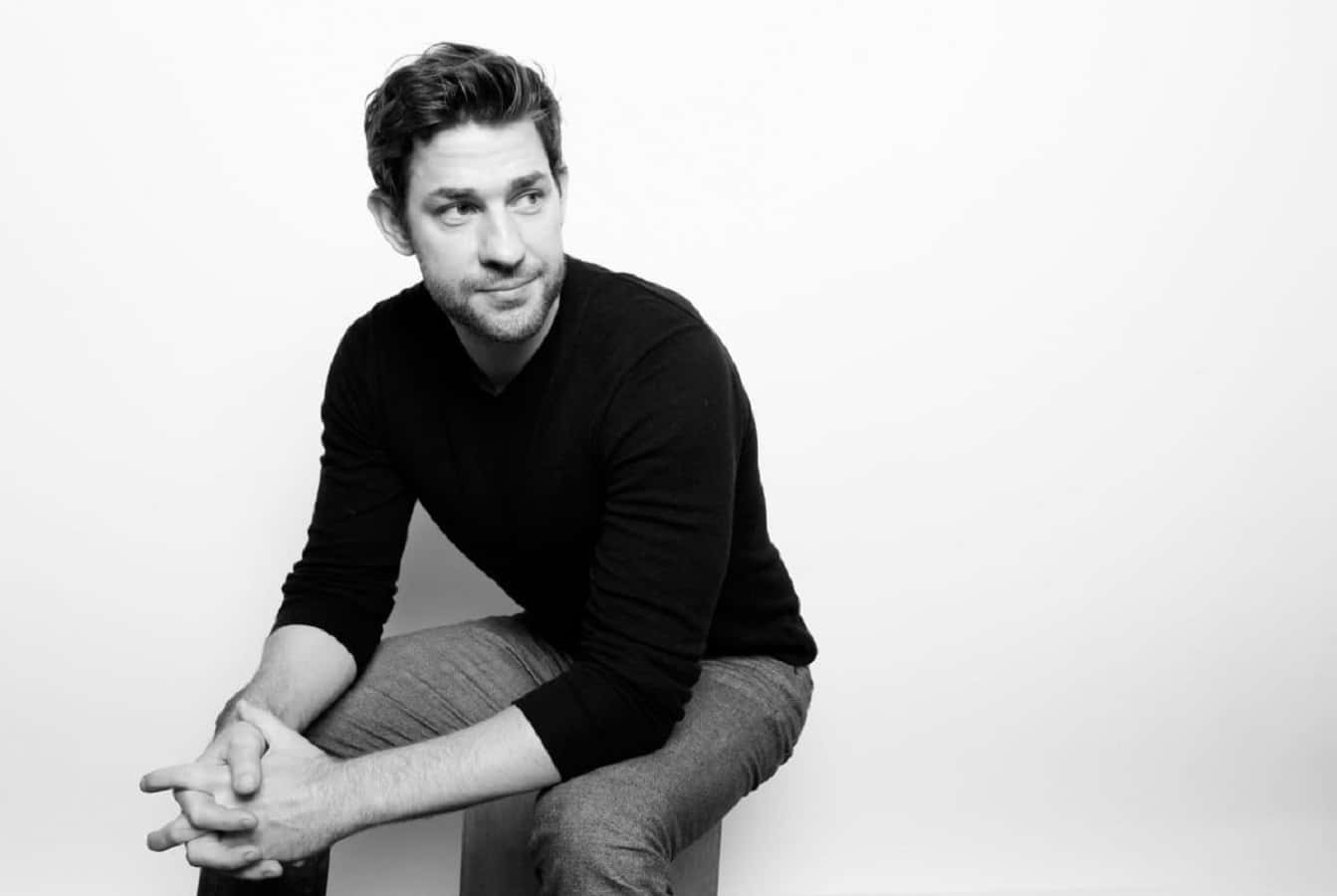 John Krasinski, black shirt, plain white background, HD Desktop Wallpaper