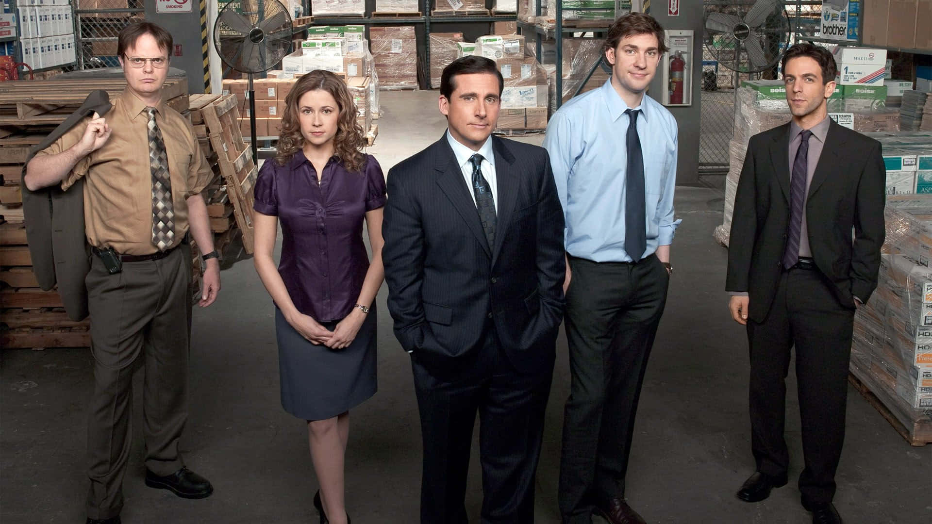John Krasinski, business attire, cluttered warehouse, Full HD Desktop Wallpaper