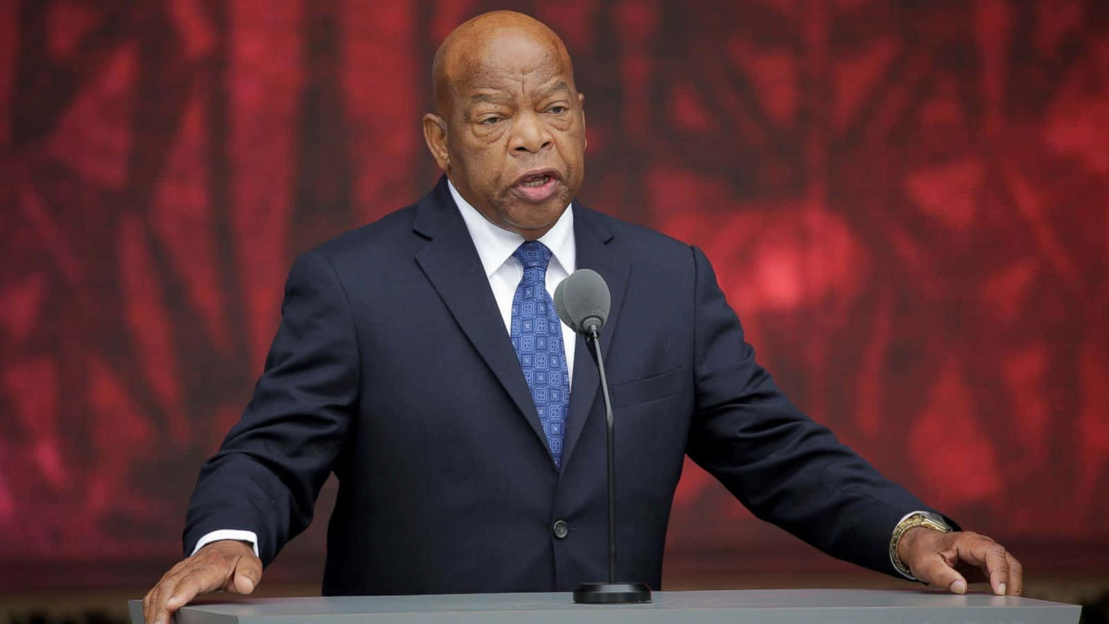 John Lewis, red background, bald Black man, HD Desktop Wallpaper