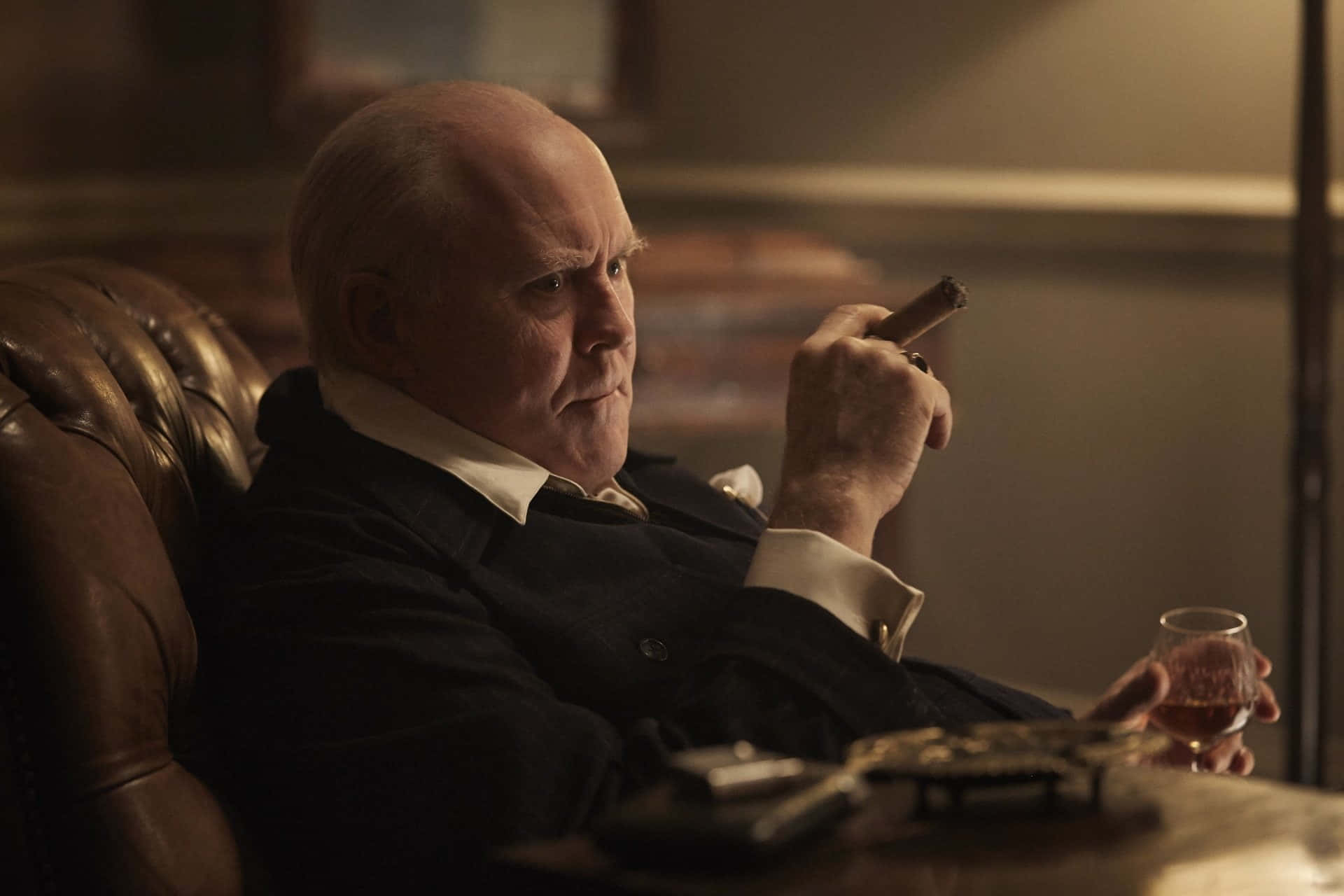 John Lithgow, dark suit, leather chair, Full HD Desktop Wallpaper
