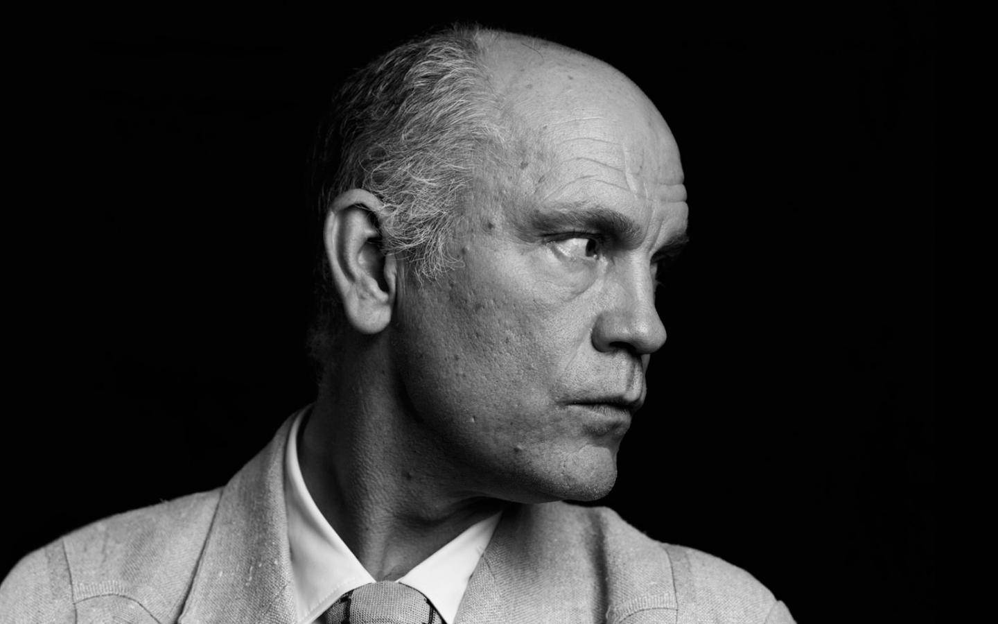 John Malkovich, black and white portrait, balding man, HD Desktop Wallpaper