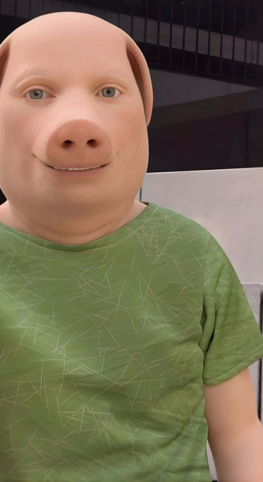 John Pork, pig mask, green geometric patterned t-shirt, Full HD Phone Wallpaper