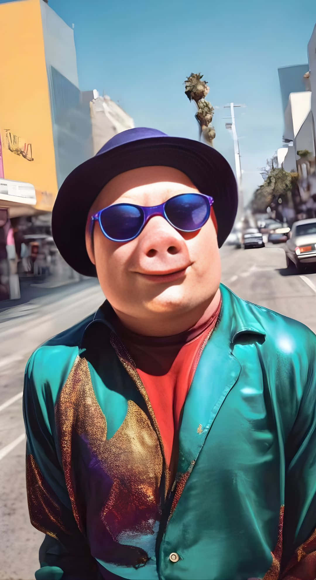 John Pork, purple hat, blue sunglasses, Full HD Phone Wallpaper