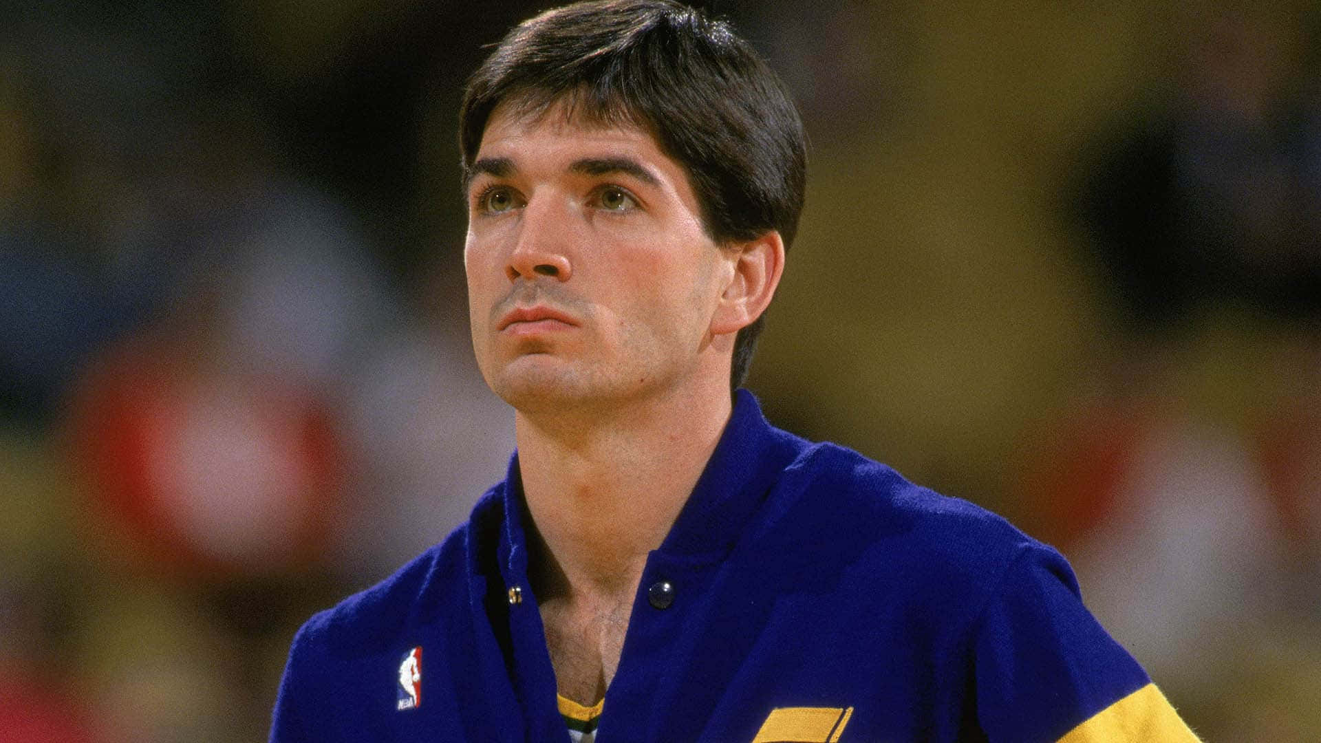 John Stockton, blue and yellow jersey, indoor game, Full HD Desktop Wallpaper