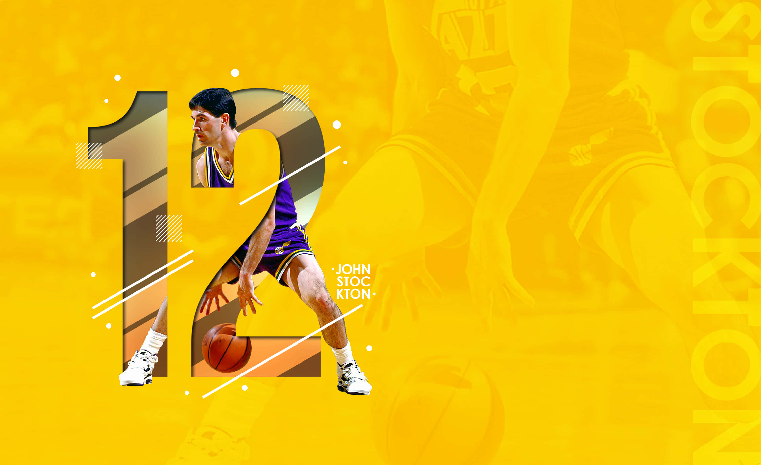 John Stockton, number 12, purple jersey, 2K Desktop Wallpaper