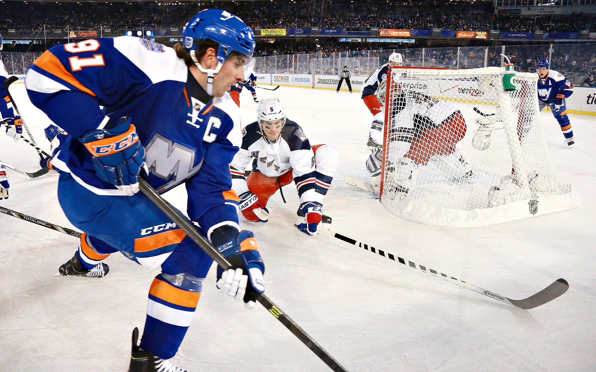 John Tavares, blue and orange jersey, hockey player, Full HD Desktop Wallpaper