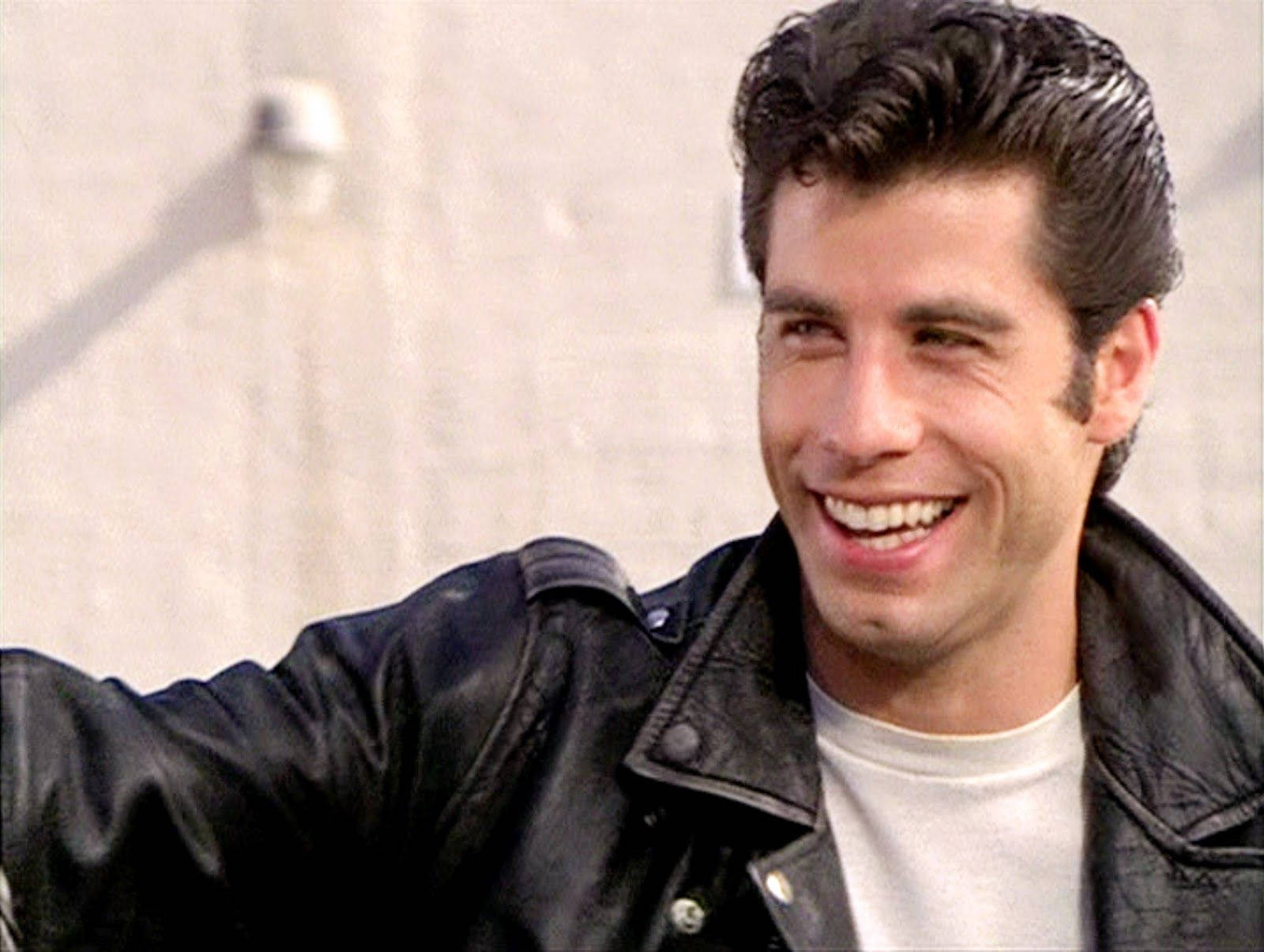 John Travolta, black leather jacket, concrete wall, HD Desktop Wallpaper