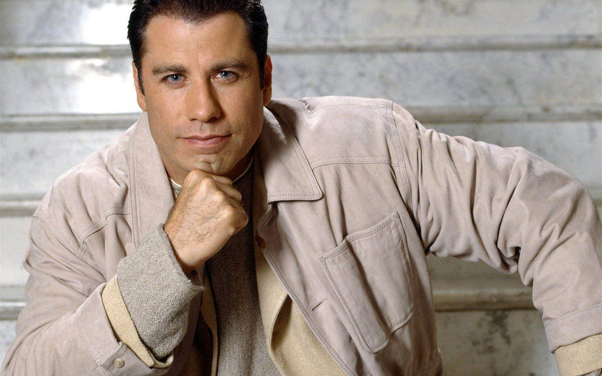 John Travolta, beige jacket, marble stairs, Full HD Desktop Wallpaper