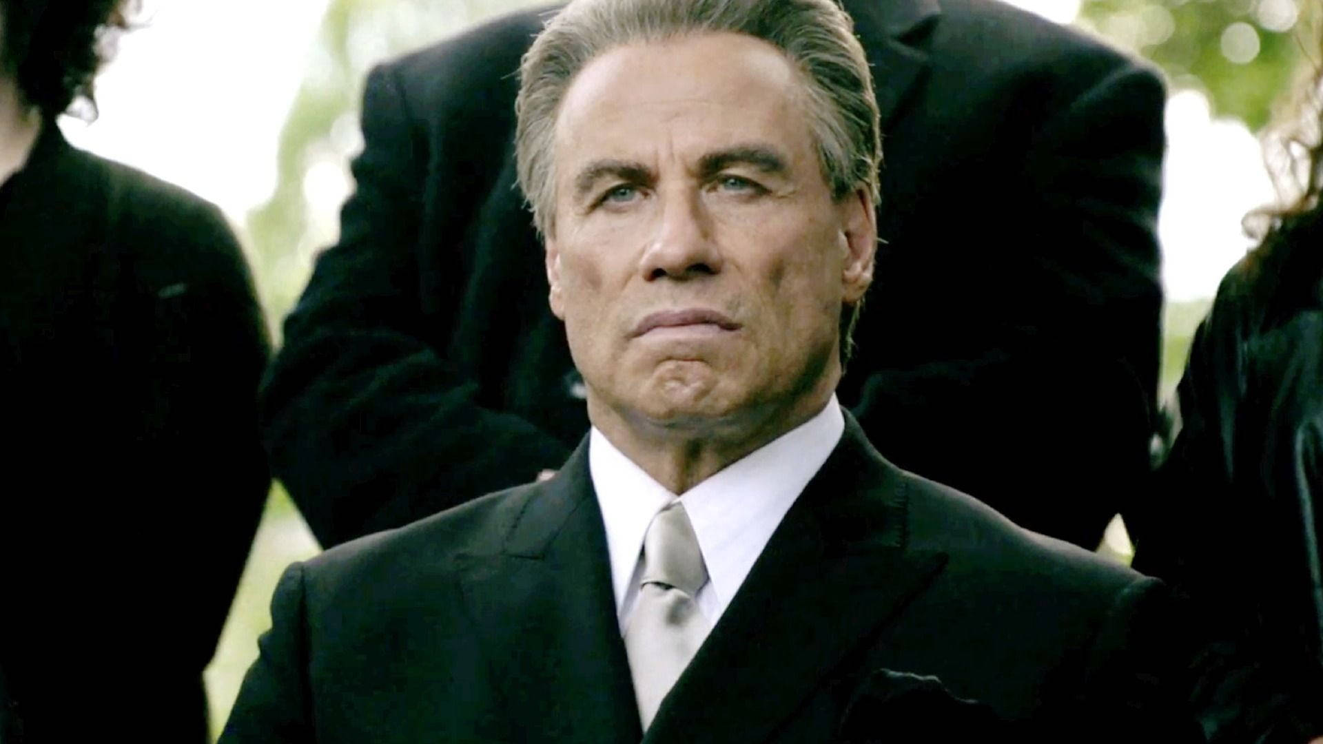 John Travolta, black suit, silver tie, Full HD Desktop Wallpaper